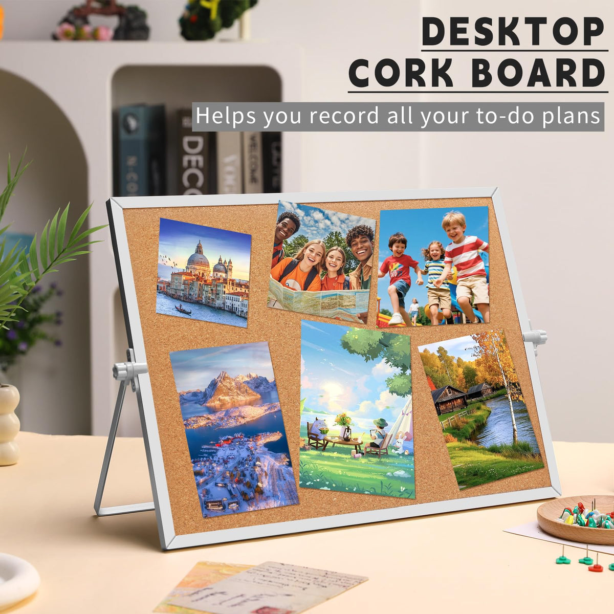 kdafio 11.81"×15.74" Cork Board Bulletin Board, Double Sided Pin Board with Silver Aluminum Border, Desktop Small Cork Board with Stand Suitable for Home, Office, Desk Message Board or Picture Board