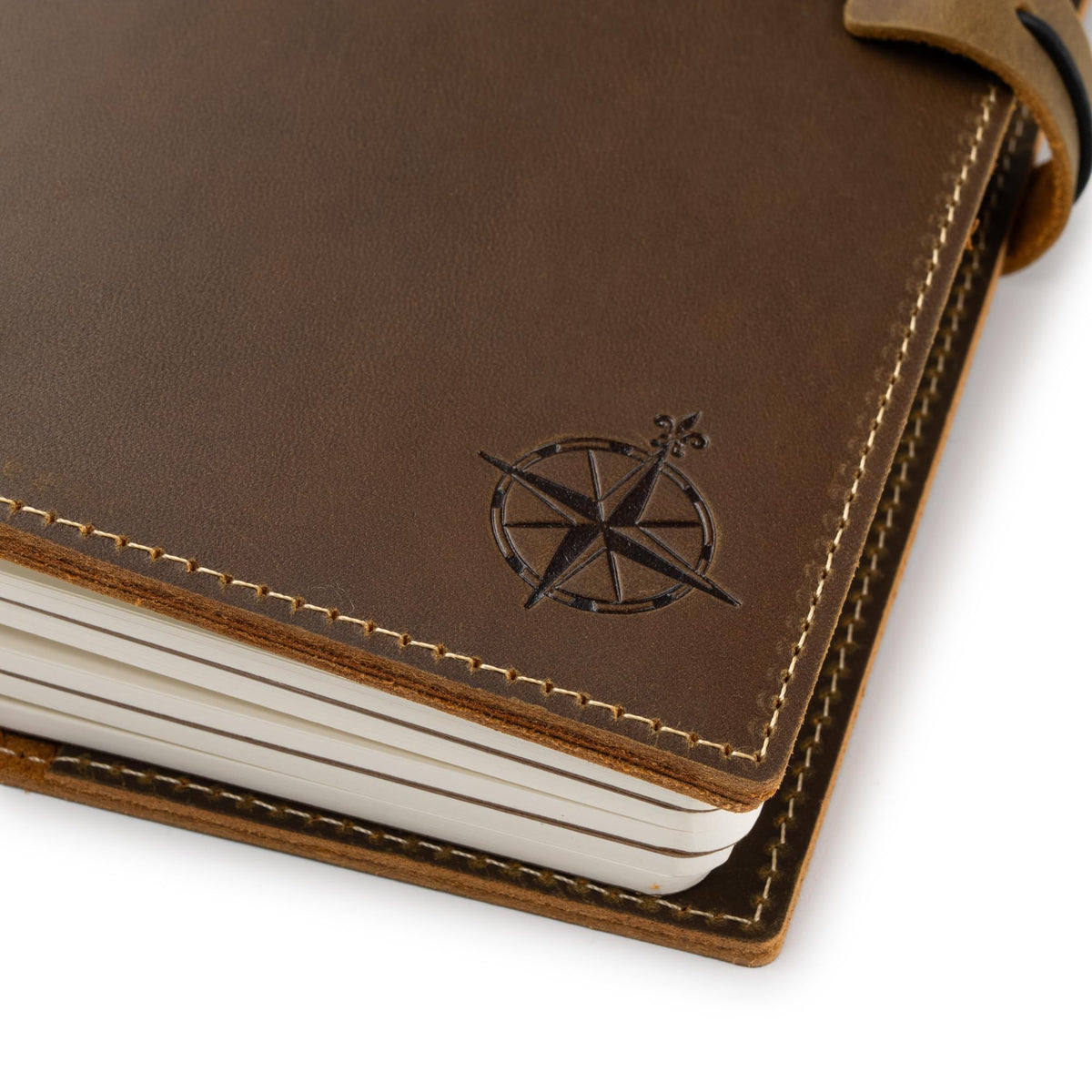WANDERINGS A5 Size Travelers Notebook with Pockets - 6"x8.5" / 15cm x 22cm - Refillable Travelers Journal - Beautifully Handcrafted, Premium Leather Journal, includes 120 GSM Blank Inserts