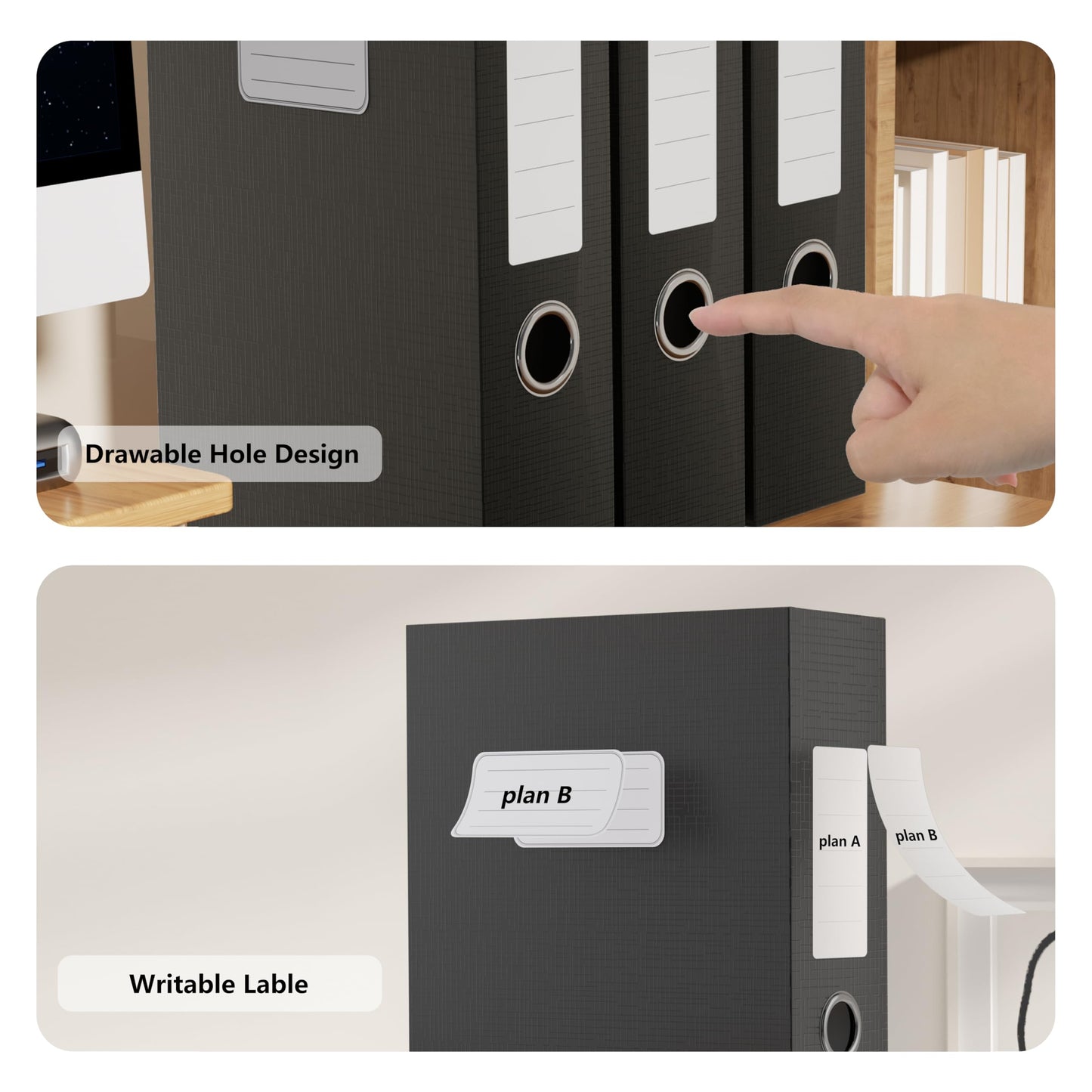 JiaWei Black Storage File Boxes,Document File Folder,A4 Archives Cases with Lid,9.4×3×12.5 Inches Filing Box for Office and School（3 Pack）