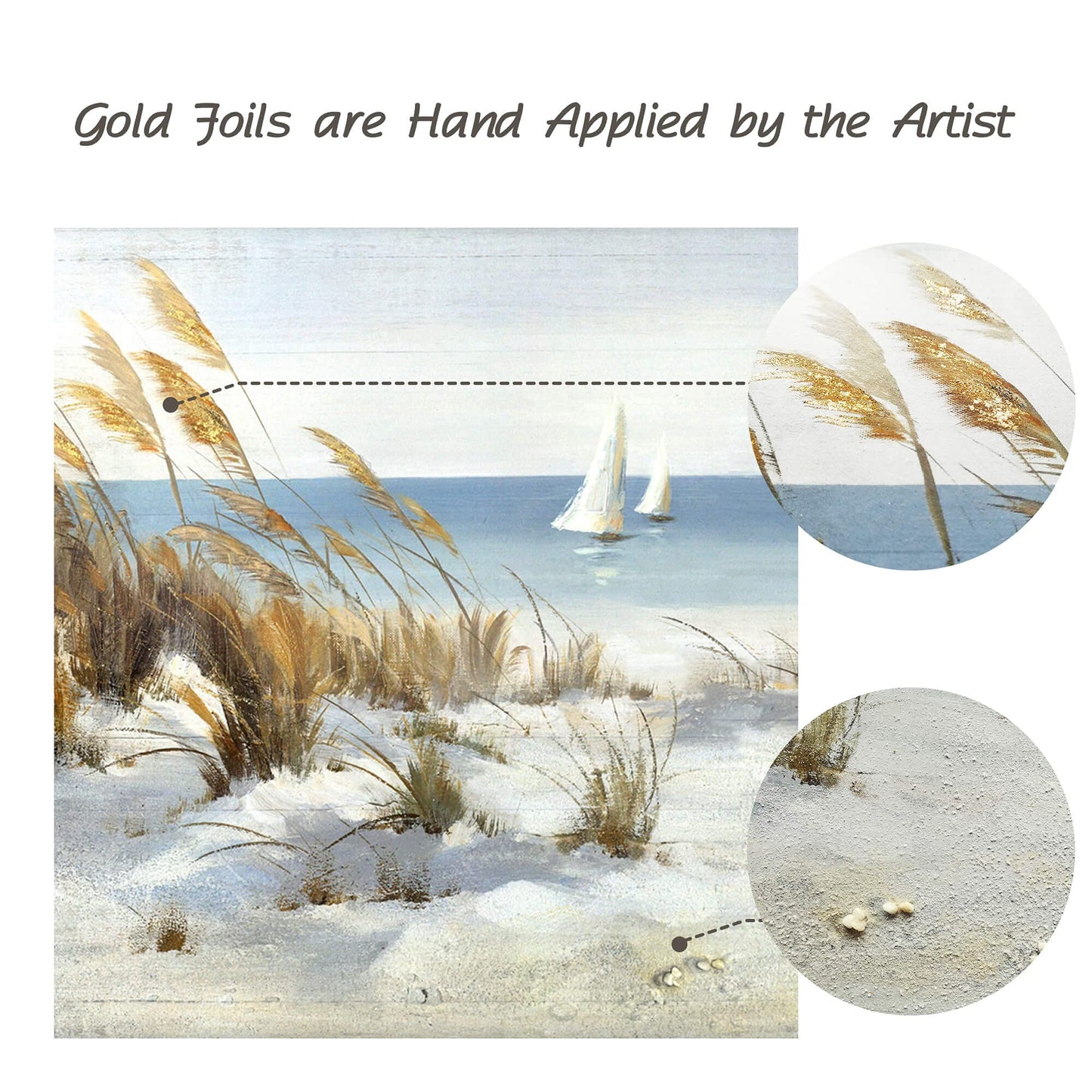 Beach Framed Wooden Wall Art: Coastal Oil Painting Style 40"x20" Ocean Pictures Seascape Art Prints Sand Dunes & Sailboat Artwork for Office