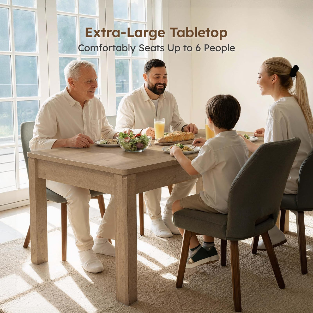 Farmhouse Dining Table, 70" Rectangular Wooden Kitchen Table for 4–6 People, Modern Dining Table & Home Office Desk for Family Gatherings and Study, Easy to Clean, Rustic