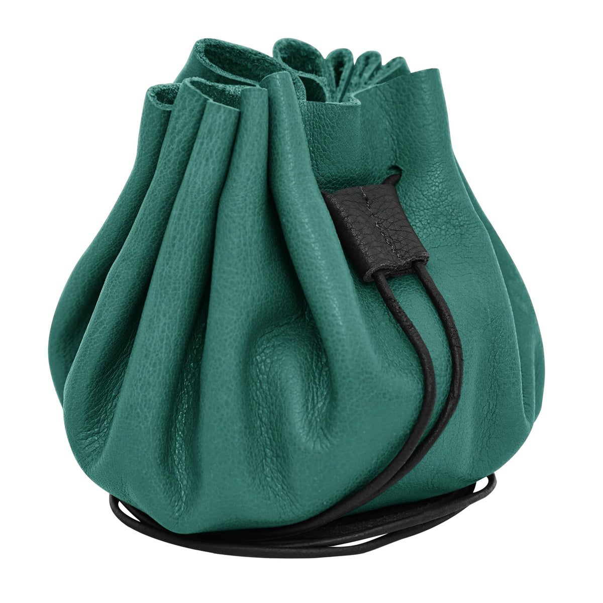 Mythrojan medieval leather pouch renaissance drawstring belt bag for larp, viking, cosplay, coin & jewelry waist purse- green, 4.9"x3.5"