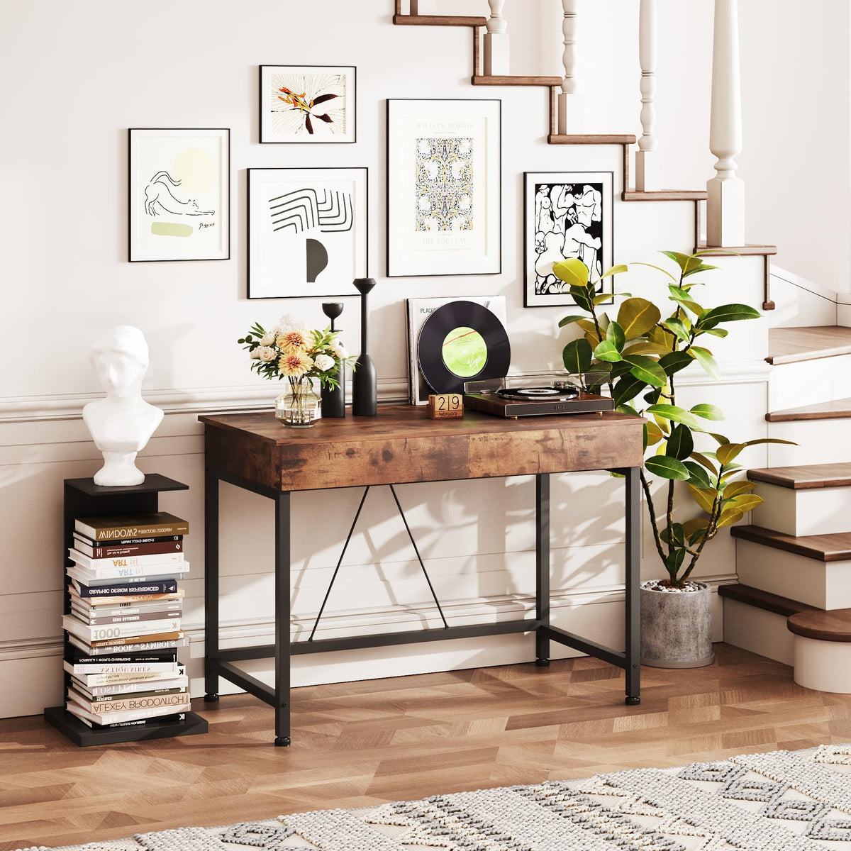 Mexin Small Desk with 2 Wooden Drawers, 40 Inch Home Office Writing Desk, Vanity Desk with Storage, Computer Desk for Bedroom Small Spaces, Table for Office, Kids Study, Makeup, Rustic Brown