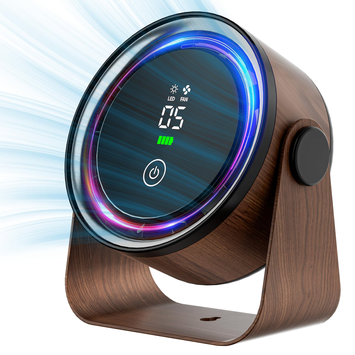 Small Desk Fan 5000mAh Rechargeable Battery Powered -Retro Low Noise Quiet Portable Gentle Blowing with LED Night Light Office Bedroom Table Top Wall Hanging Kitchen Camping Dorm 5-Speed 360° Rotation