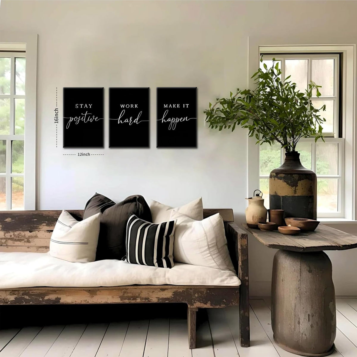 Motivational Office Wall Art Canvas Prints Set of 3 – Stay Positive Work Hard Make It Happen, Modern Positive Quotes Wall Decor for Home Office Living Room Bedroom Decor 12x16 inch Framed