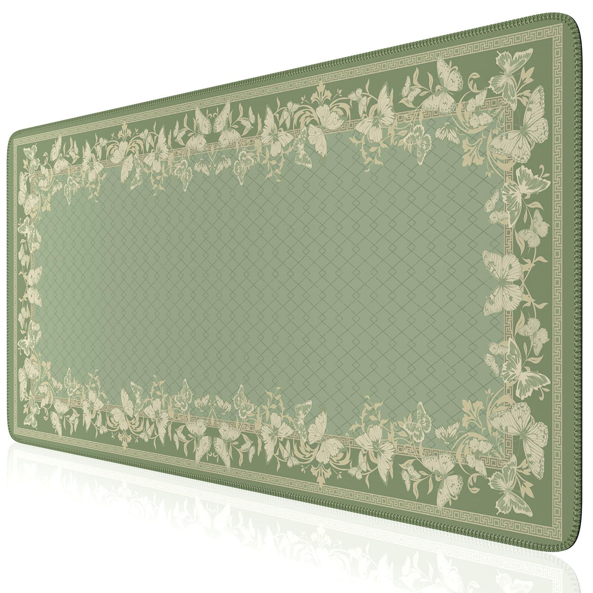 iCasso Floral Desk Mat for Keyboard and Mouse,Cute Gaming Mouse Pad XXL,Anti-Slip Desk Matt for Desktop,Soft Lycra Surface Computer Mat Women,Girly Big Mousepad for Home Office (Light Green)