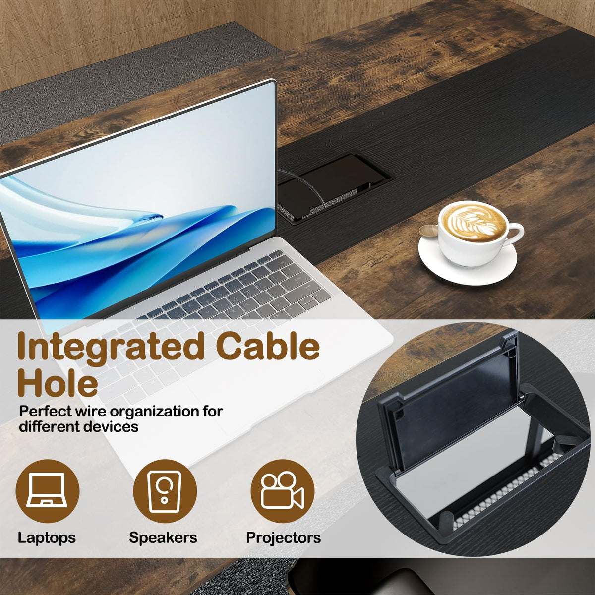 Giantex 6 FT Conference Table for 6-8 People, Modern 71" L x 38" W Large Meeting Table with Storage Shelf & Cable Grommet, Rectangle Conference Room Table for Office, Boardroom, Rustic Brown (1)