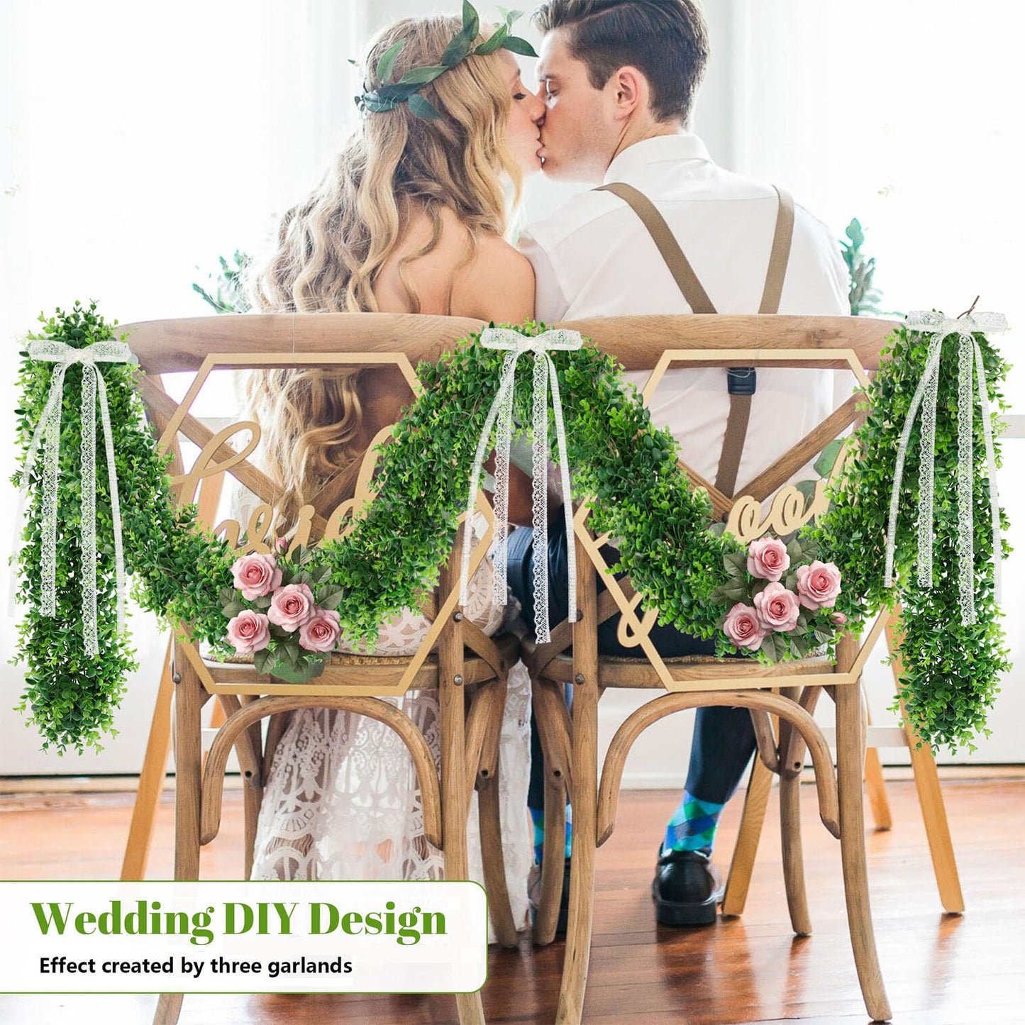 DDHS Artificial Boxwood Garland, 6FT Fake Plant Greenery Eucalyptus Garland Faux Vines Hanging Plant Green Artificial Boxwood Plants for UV Outdoor Indoor Wedding Backdrop Wall Table Farmhouse Party