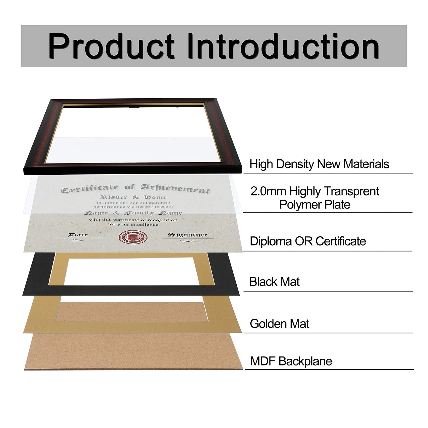ELSKER&HOME 8.5x11 Diploma Frames with Mat, Classic Cherry Wood, 8.5x11 or 11x14 Inch - Double Matte Black with Gold Rim
