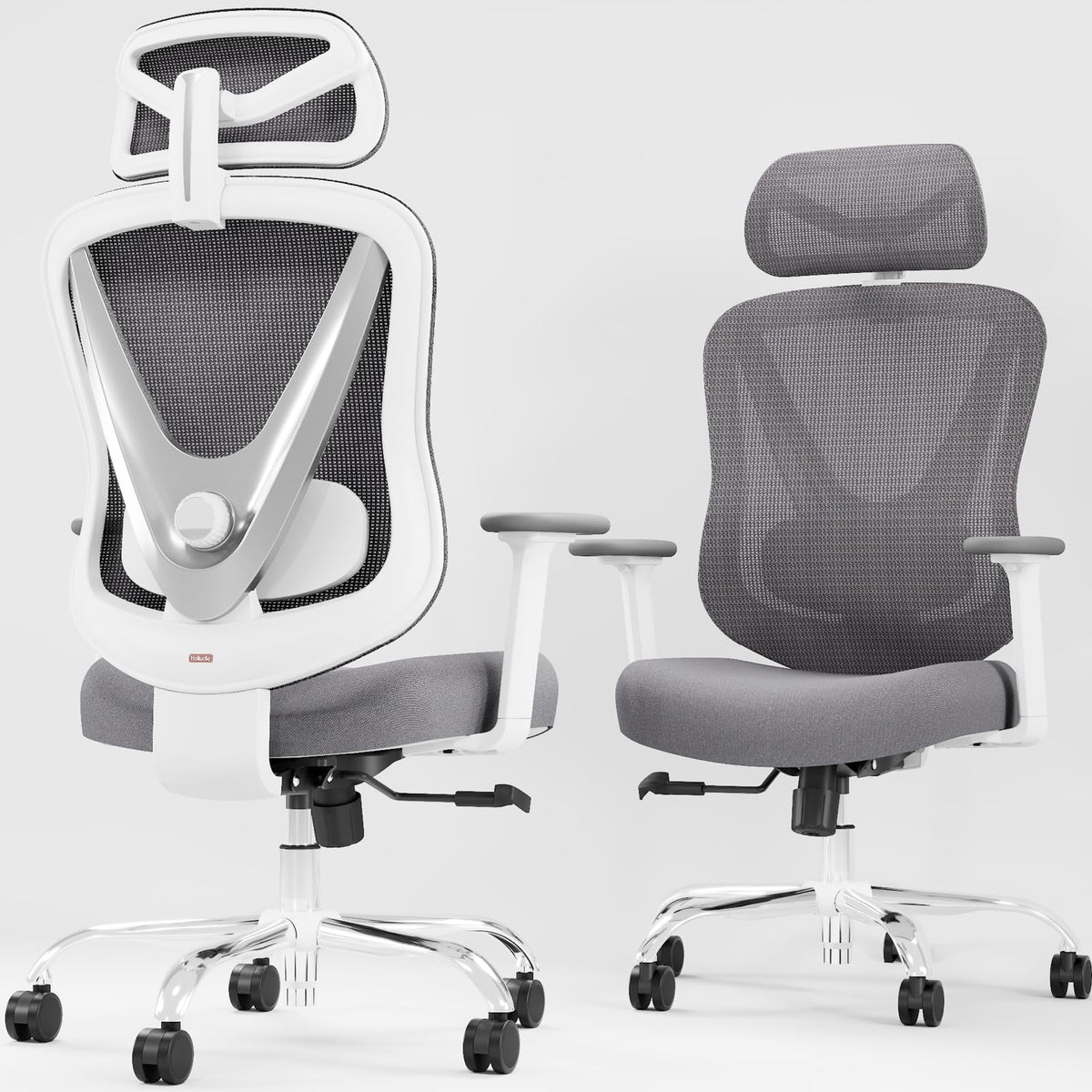HOLLUDLE Ergonomic Mesh Office Chair - 3D Adjustable Lumbar Support & 3D Armrests, V-Shaped Back, Adjustable Desk Chair for Office & Home, White