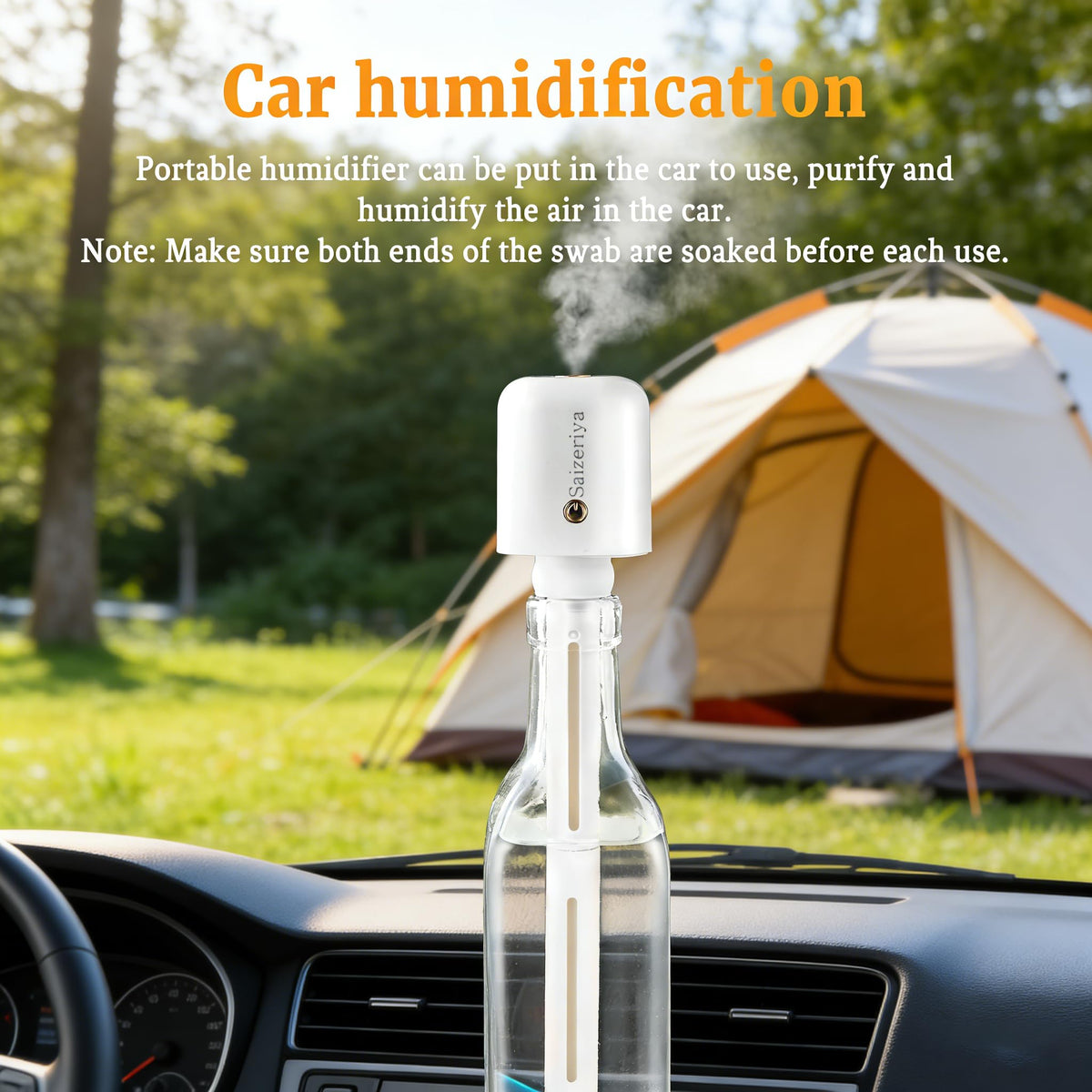 Saizeriya Mini Humidifier, Portable Humidifiers for Travel, White Small Personal Mist Maker with USB Use Quiet Air Diffuser with Adjustable Length for Car Bedroom Office Use