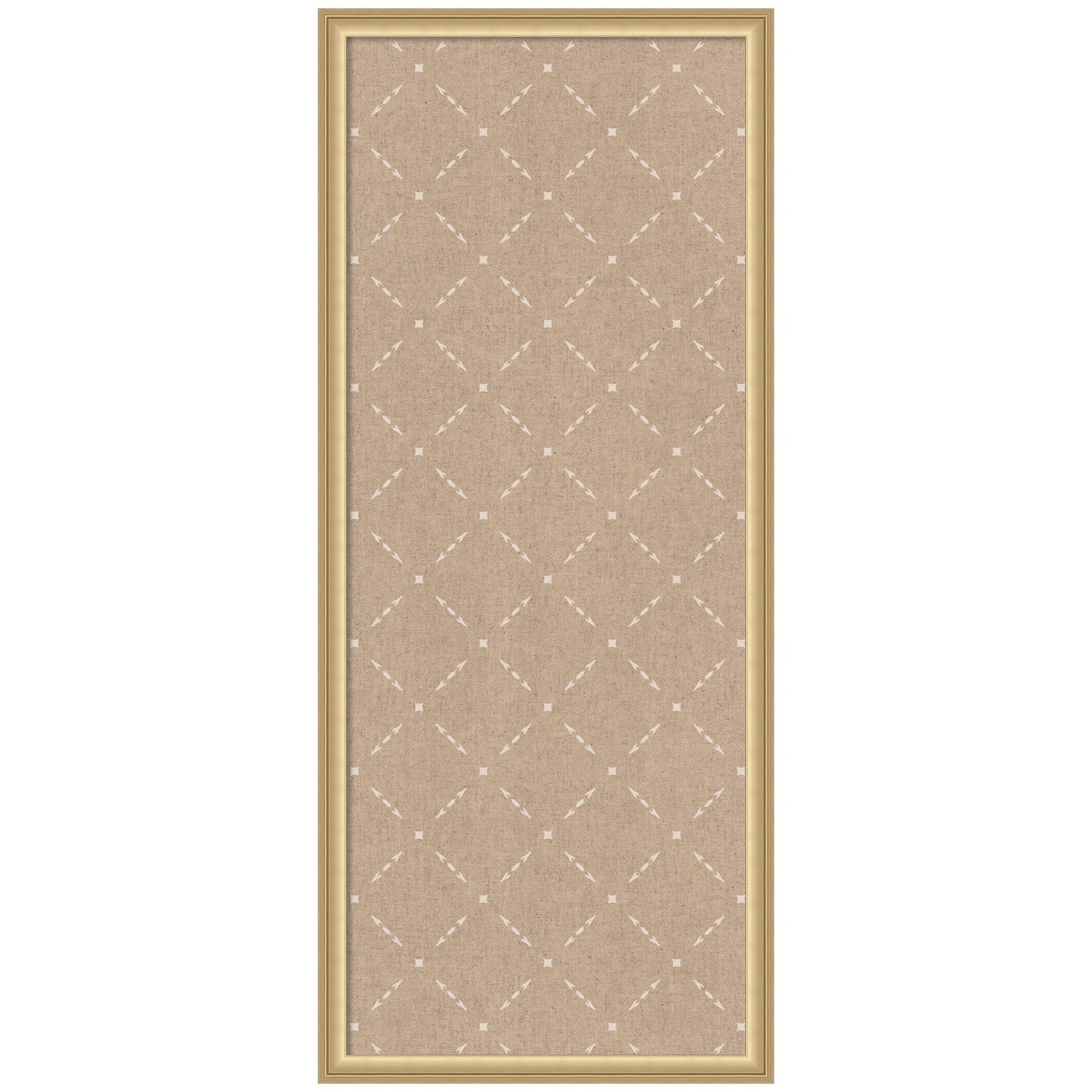 Kate and Laurel Framed Fabric Pinboard 18 x 42, Beige Lattice Pattern Printed Linen Classic Bulletin Board for Use as a Vision Board or Wall Organization, Florence Gold Frame