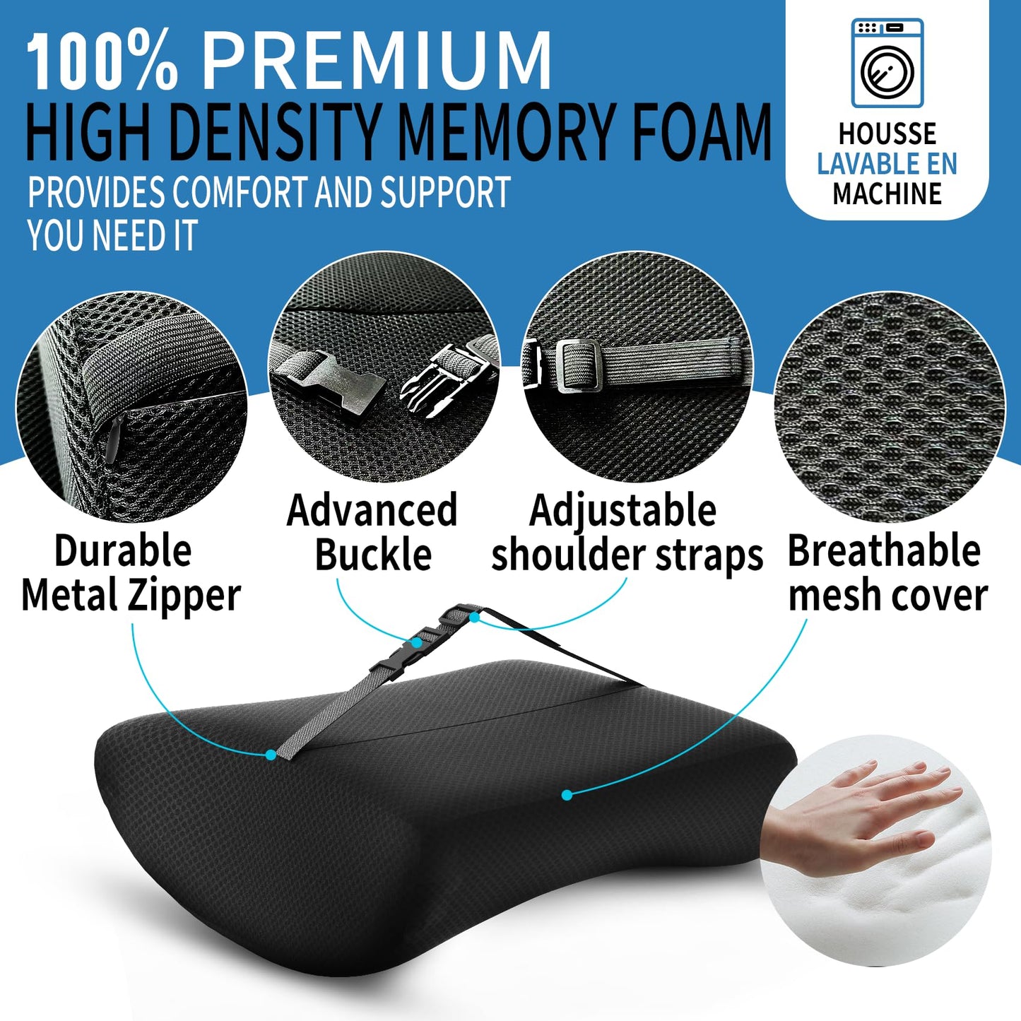 assountgh Seat Cushion &Office Chair Cushion,Lumbar Support Pillow for Office Chair,Ergonomic Memory Foam Non-Slip Office Chair Cushion,Back Support Cushions for Tailbone&Sciatica Pain Relief Black