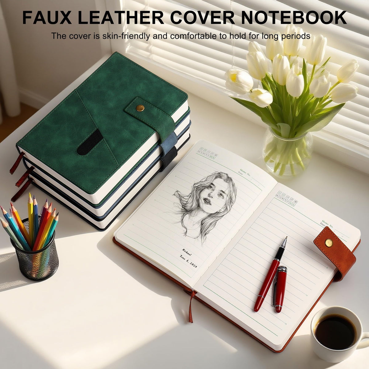 Lined Journal Notebook for women men,368 Pages Hardcover Leather Journals for Writing, A5 Journaling Notebooks,Daily Journals Notebook for Work Note Taking,Travel,Business,School , 5.7"×8.3" (Brown)