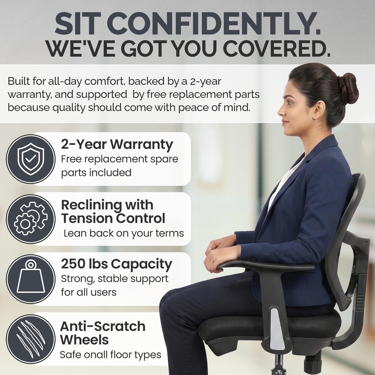 OfficeFactor Drafting Chair Tall Office Chair with Arms Executive Ergonomic Standing Desk Chair with Anti Scratch Wheels and Footrest