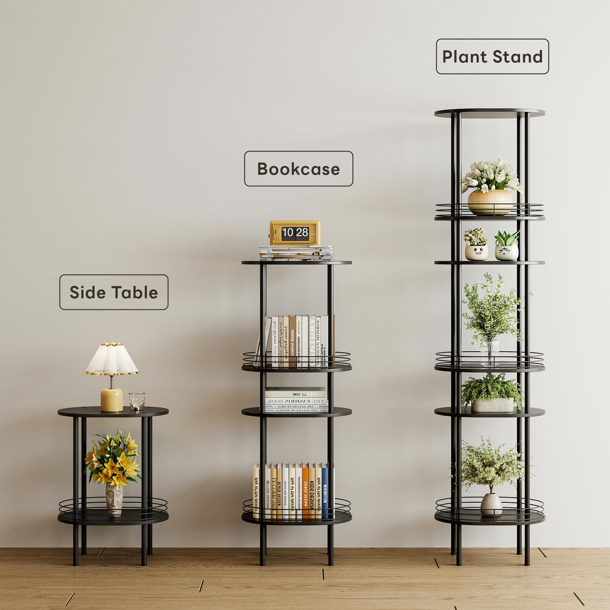 Small Modern Oval Side Table with Storage,2-Tier Side Tables Living Room,Sturdy Nightstand for Small Space - Living Room, Bedroom, Bathroom, Nursery,（1 PC,Black）