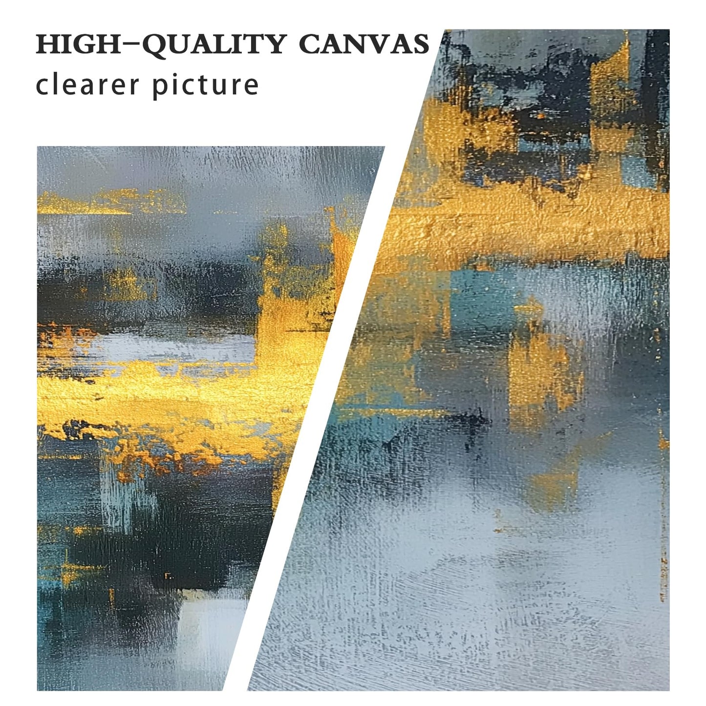Blue and Gold Abstract Wall Art Set of 3, Modern Framed Canvas Wall Art 16x24 Inch, Luxury Abstract Landscape Wall Painting for Living Room Bedroom Office, Metal Frame Ready to Hang