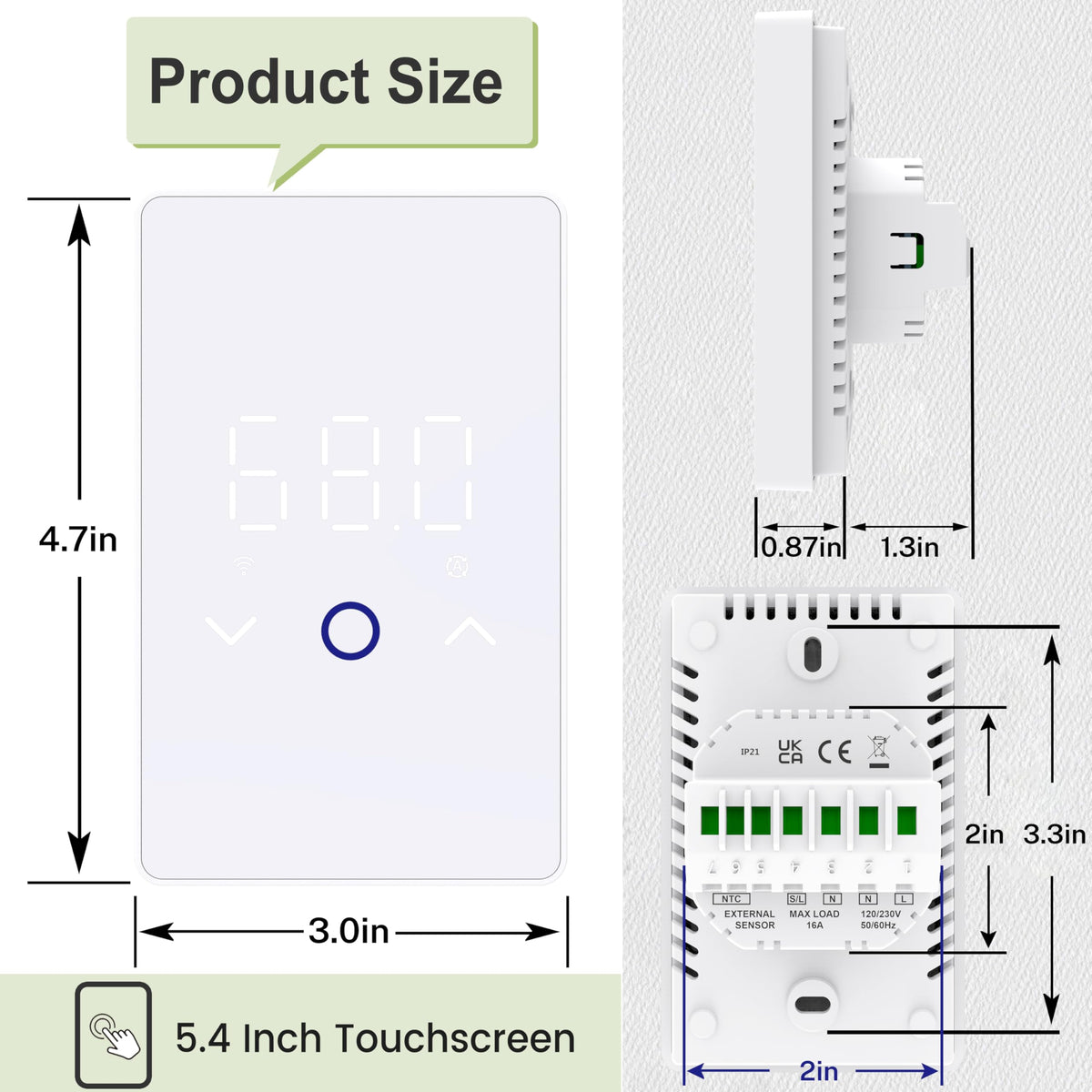 MAXKOSKO 1PC WiFi Smart Thermostat for Electric Floor Warming System with Touchscreen LED Display 120V/240V, Easy Connection & Energy Saving Home Programmable Thermostat White