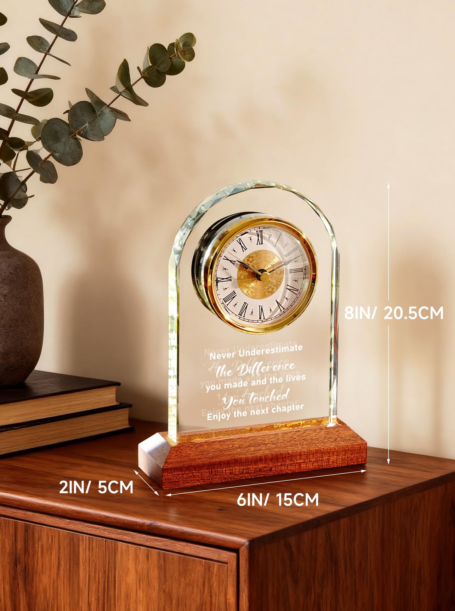 Glass Retirement Clock Gift for Woman Men with Wooden Light Base – Farewell Engraved Plaque for Coworker Boss – Going Away Leaving Gifts – Congratulations Retired Gift Idea for Friends Teacher Doctor