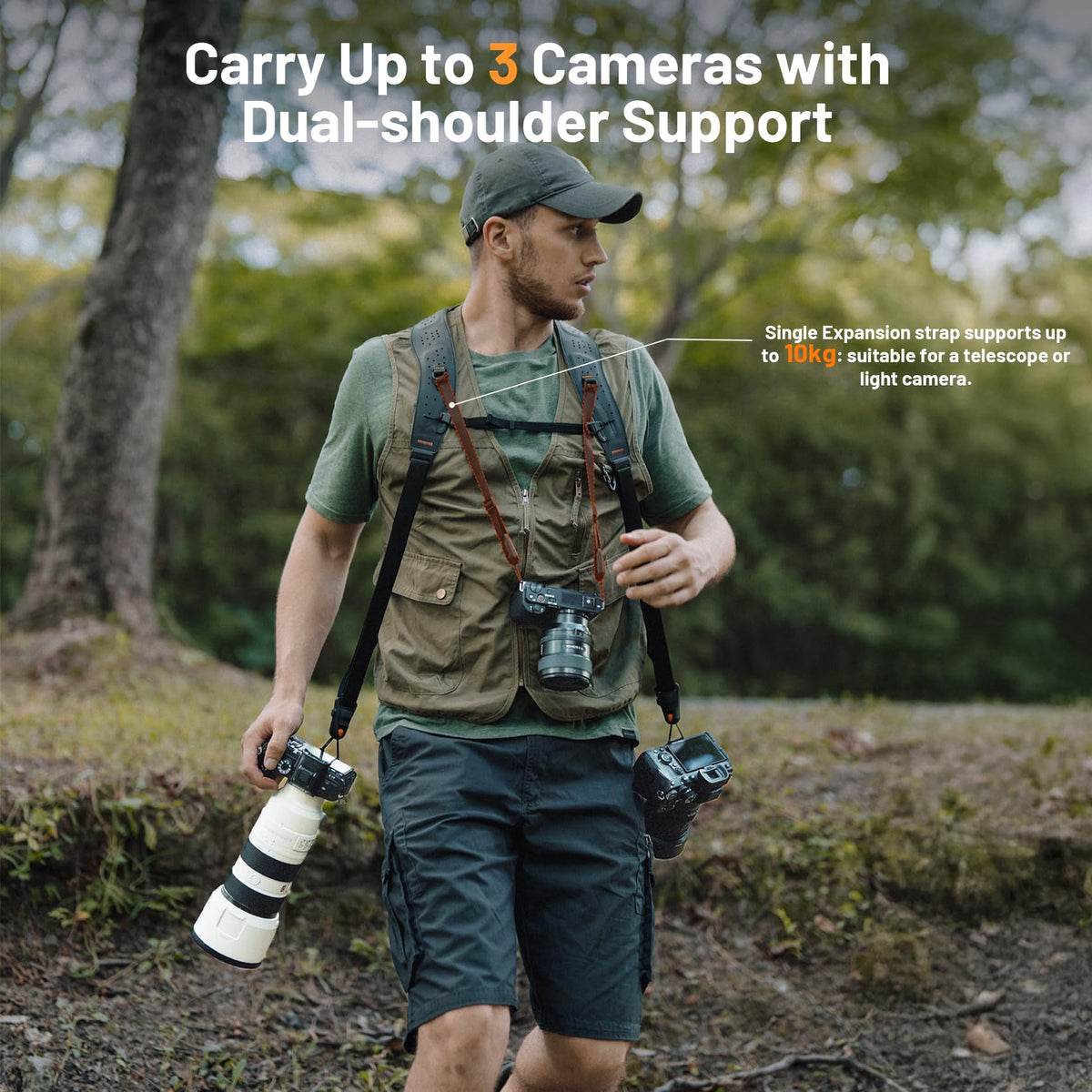 PGYTECH Camera Strap Master, Dual Shoulder Harness for 3 Cameras, 60mm Leather Ergonomic Shoulder Pad, Adjustable Camera Harness for Professional Photographers, DSLR/Mirrorless Camera Straps, Black