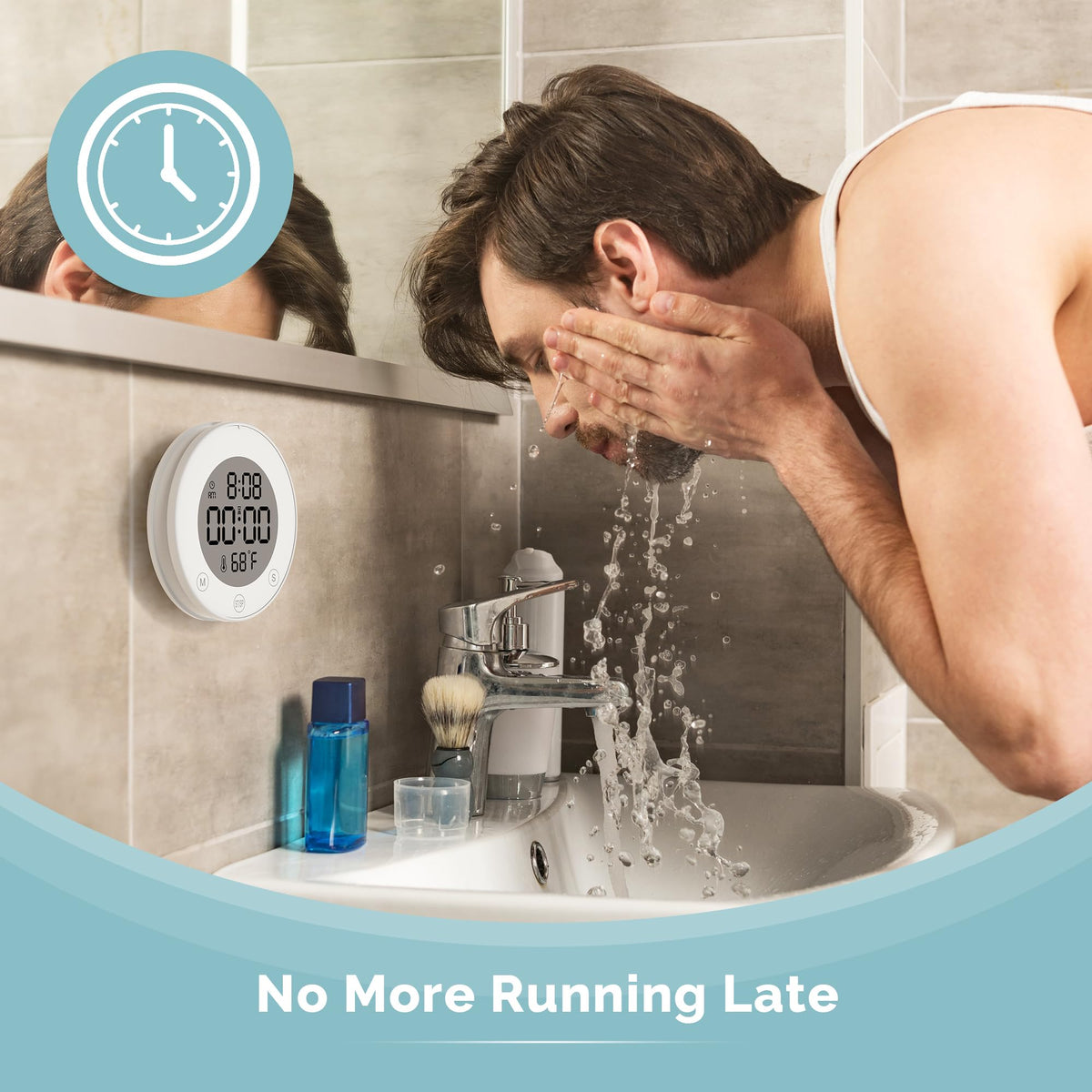 KADAMS Shower Timer Clock Waterproof Bathroom Timer – Digital Wall Clock with Countup Countdown, Magnetic Kitchen ClockTimer with Temperature, Suction Cup Kids Shower Spa Cook Bath (3.54, Pearl White)