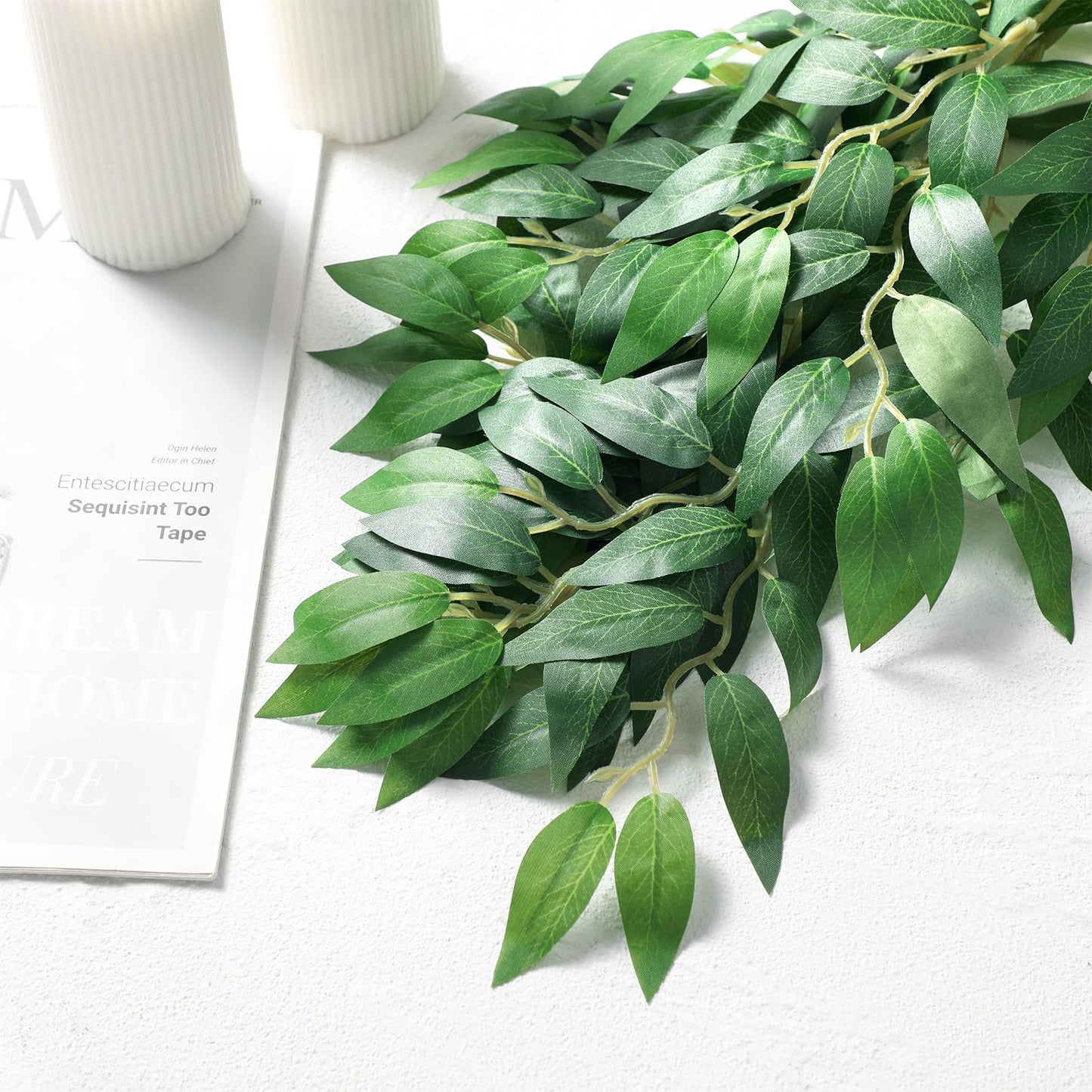 Suncalla 2 Pcs 10 Feet Artificial Vines Garland Faux Italian Ruscus Vine Twigs Silk Green Leaves Greenery Garland for Wedding Table Centerpieces Arch Decor Party Room Home Garden Office Wall Decor