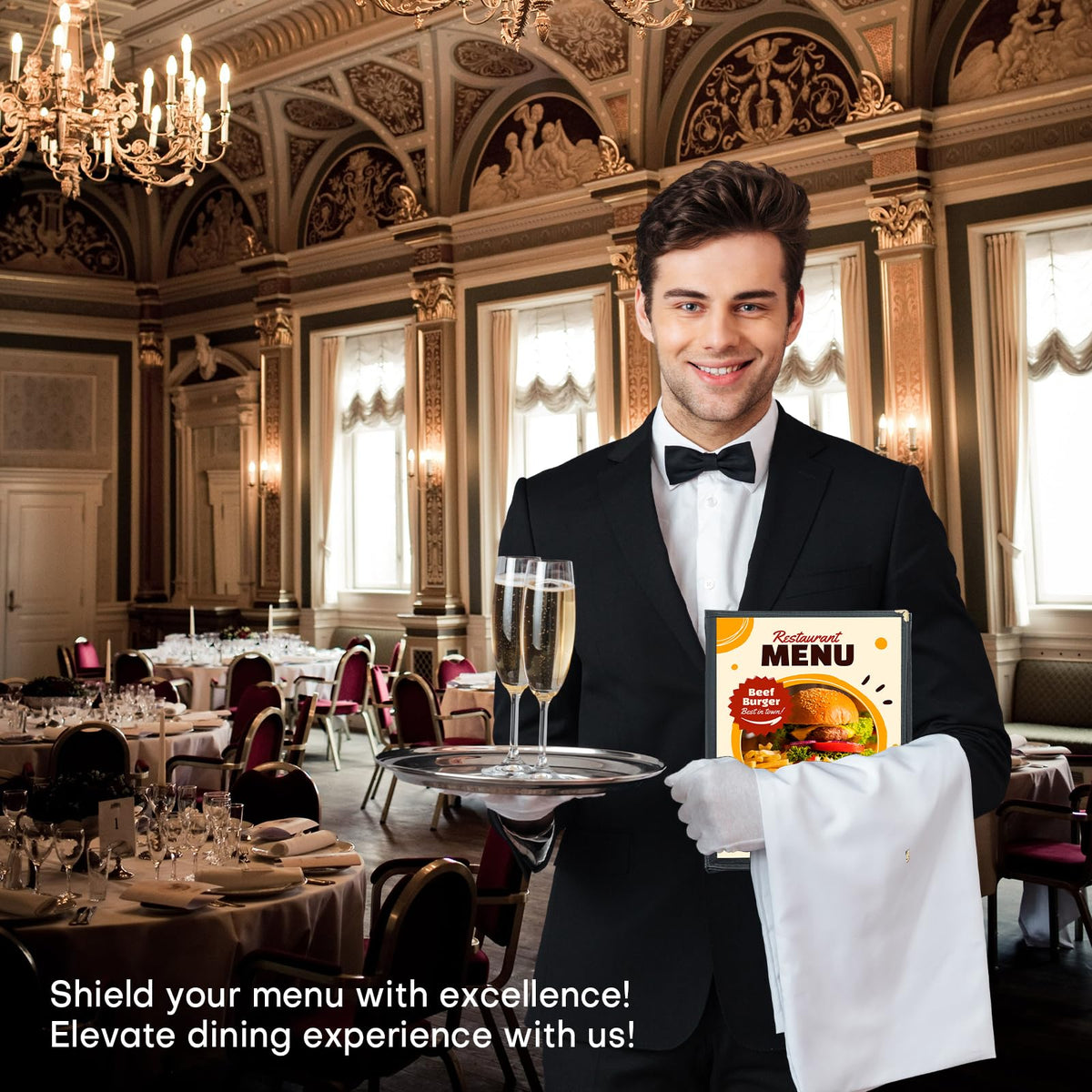FLKQC 10 Pack 3 Page Menu Covers, 6 View 8.5 x 11 Inch Clear PVC Menu Holder, Double Stitched Restaurant Menu Sleeves for Food, Wine & Drink Menus, Morning Menu Sleeves