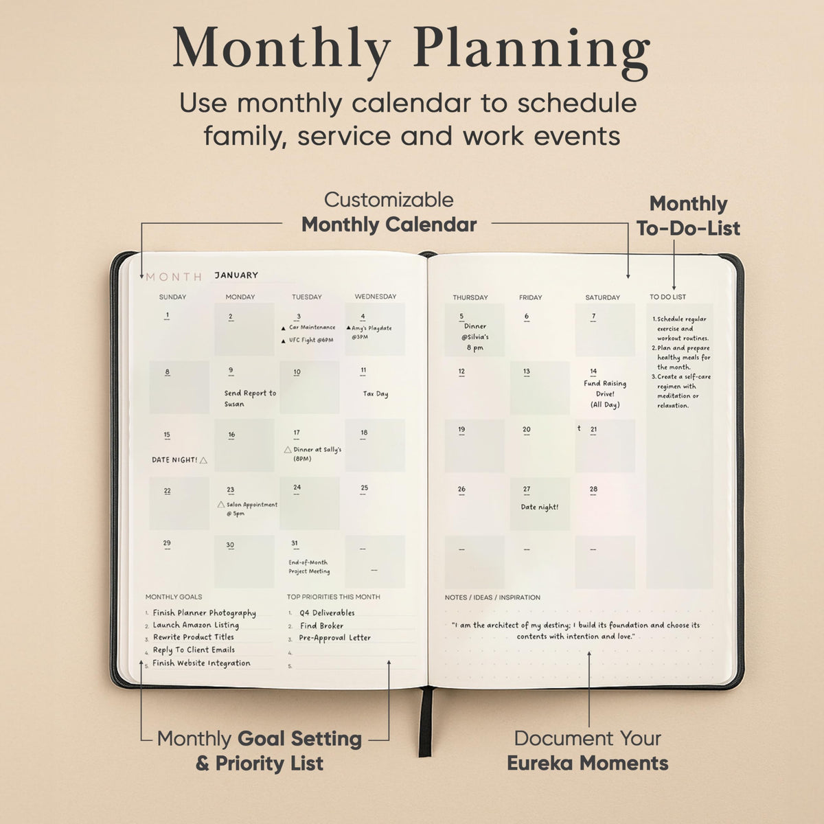 Mantra Planner 2026 Planner, Daily Journal & Gratitude Journal All-In-One with To Do List, Self Care Prompts & Habit Tracker - 7 x 10 - Black