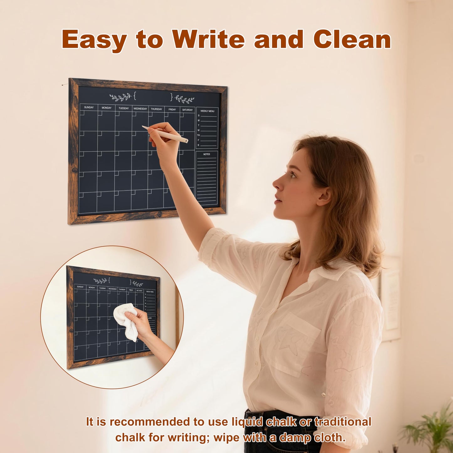 Marribol Chalkboard Calendar for Wall,13" x 17",Small Rustic Framed Magnetic Chalkboard for Home Kitchen Office School
