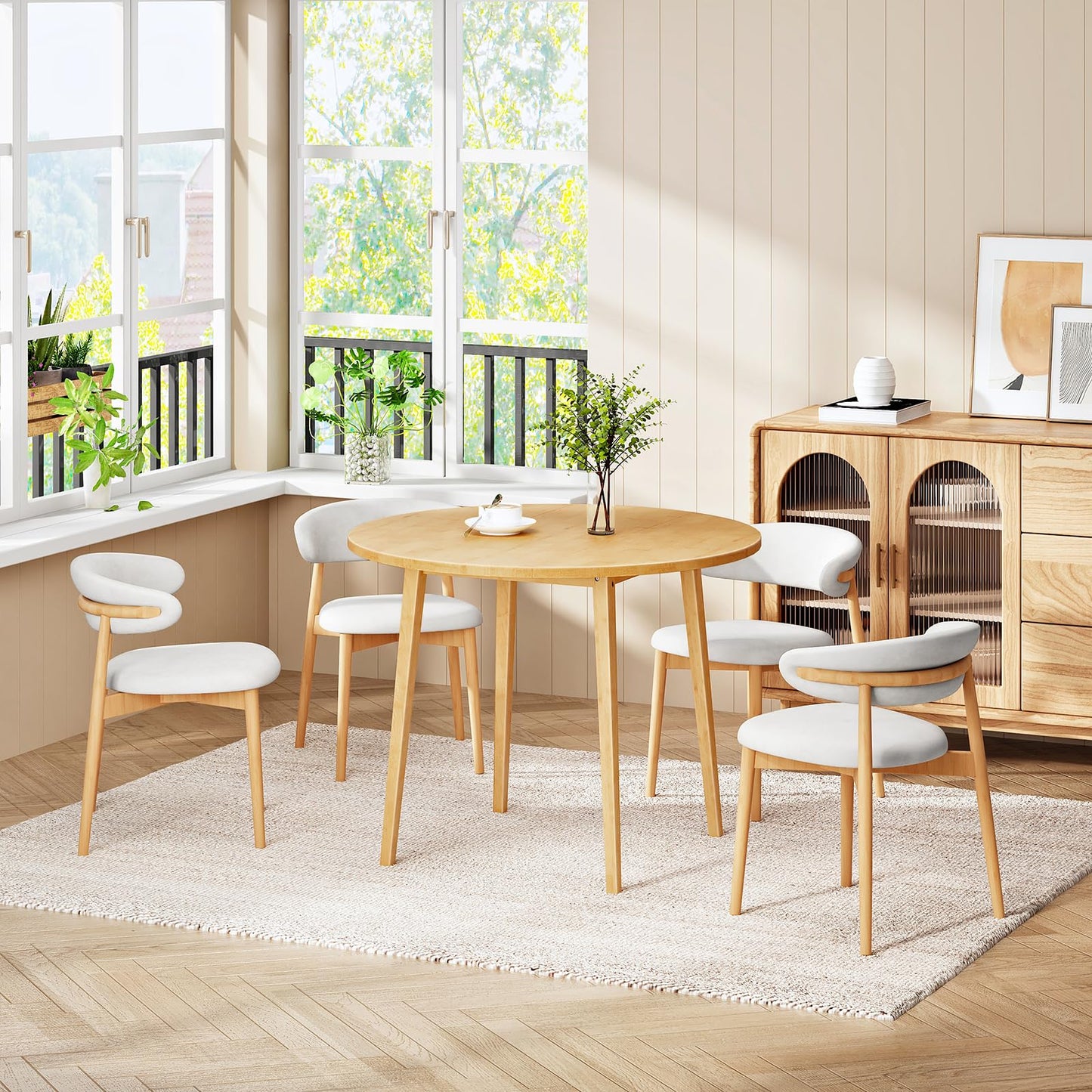 HOOBRO Bamboo Dining Table, Round Dining Table for 4, 35.4" Kitchen Table for Small Space, Easy to Assemble, Space-Saving, for Dining Room, Living Room, Office, Kitchen, Apartment, Natural YL91CZ01