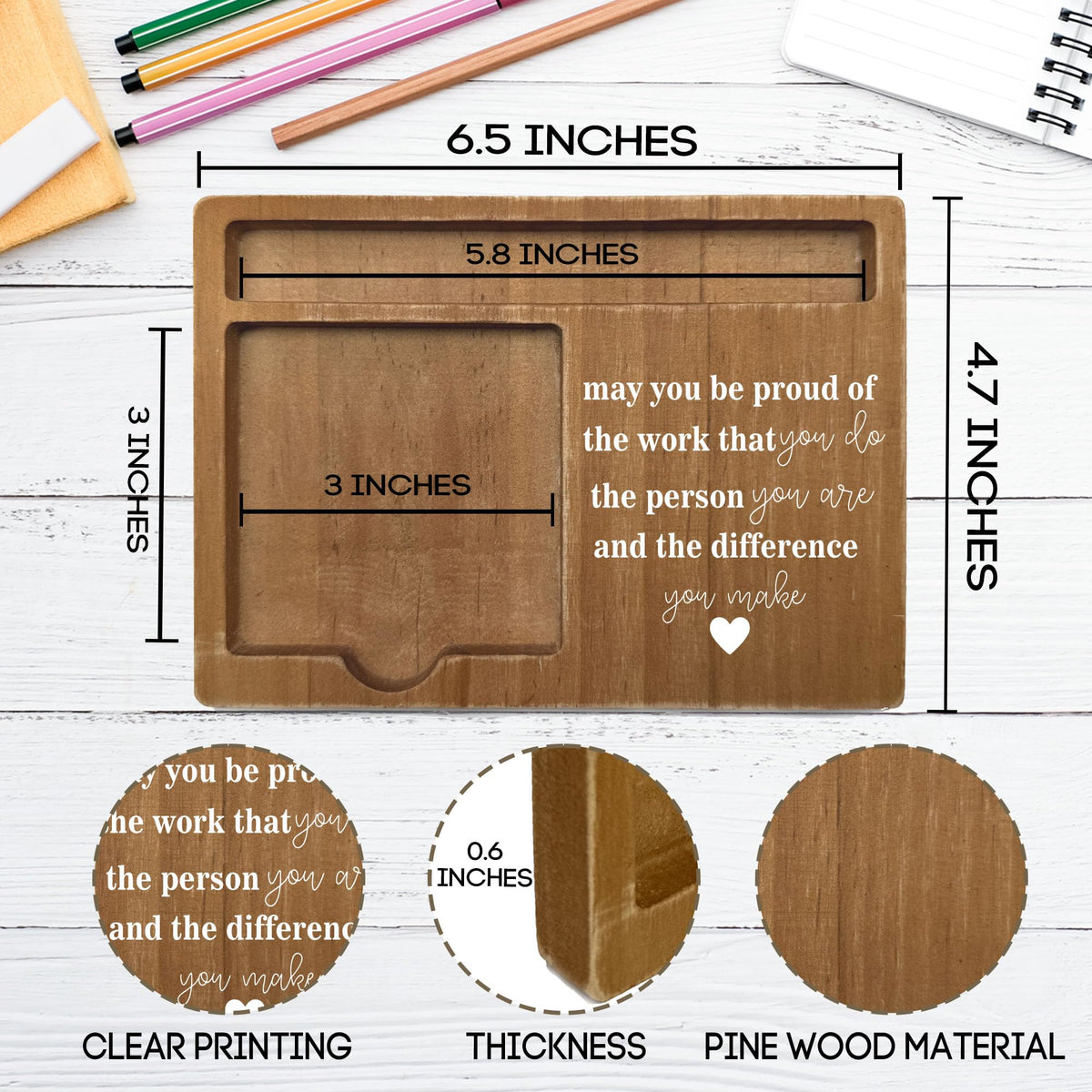 Wooden Desk Note Pen Holder, Inspirational Quote with May You Be Proud of, Motivational Decor for Office Home, Definition Work Gifts for Colleague Family Friends-A02