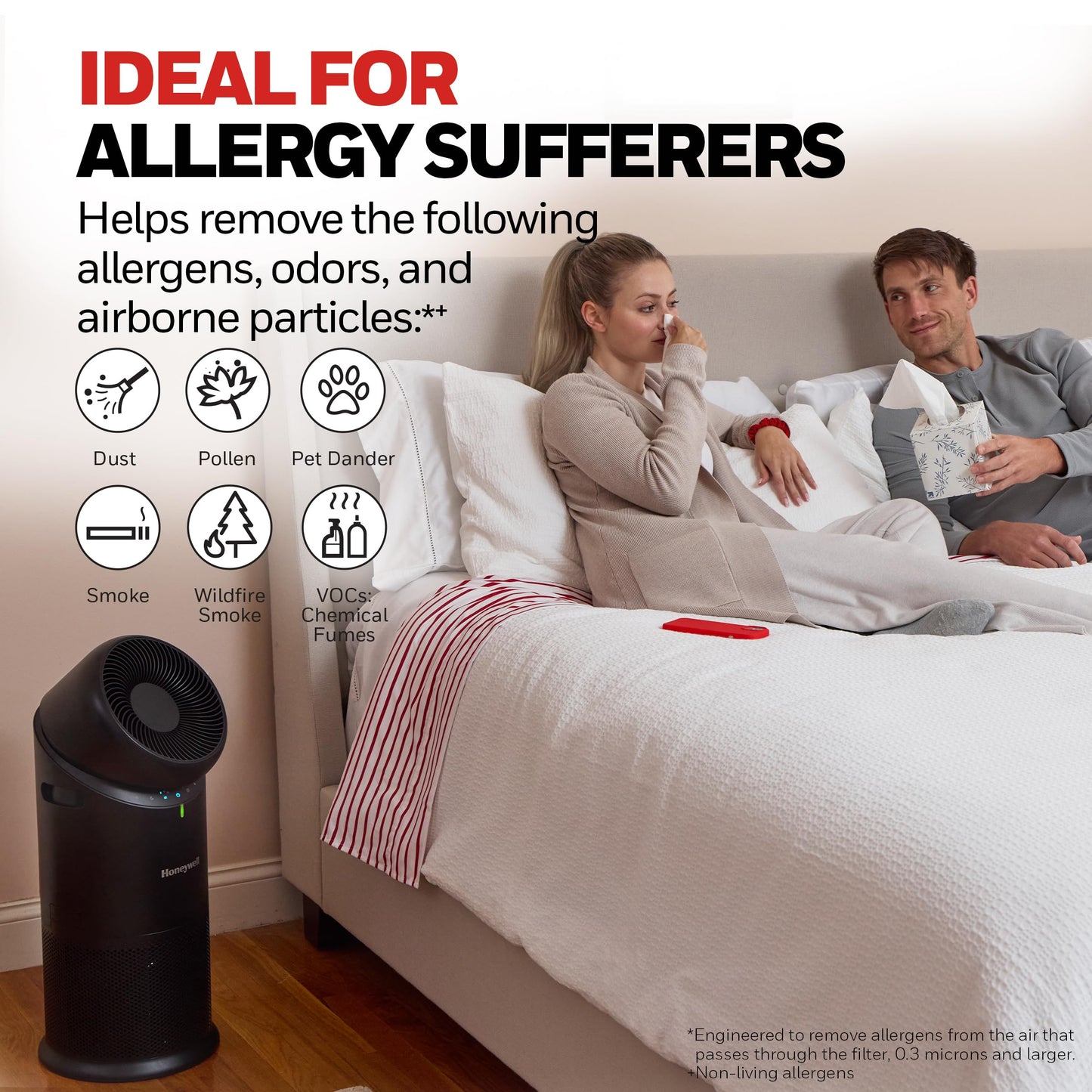 Honeywell Allergen Plus™ 3-in-1 HEPA Air Purifier, Fan & Air Circulator, 1928 Ft² Rooms in 1 hour, Air Quality Sensor, Sleep Mode, Reduces Allergens, Pet Dander, and Odors, Black, HPA6000B