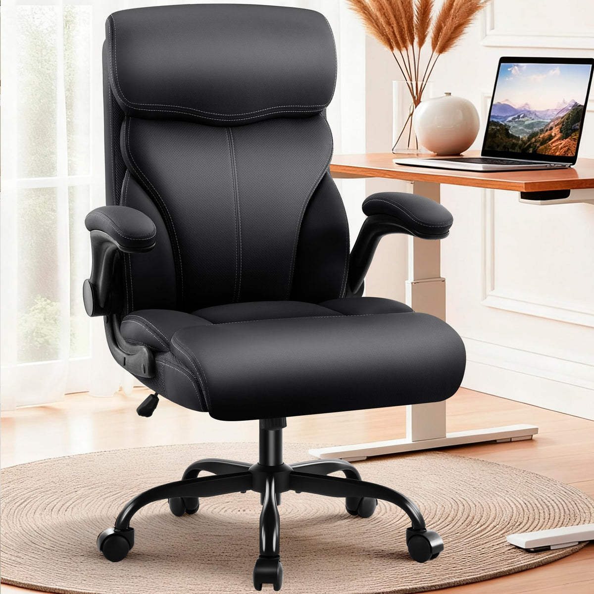 AreShark Office Chair - Executive High Back Breathable Comfy Desk Chair with Lumbar Support - Ergonomic Leather Rolling Swivel Computer Chair with Rock Function for Working Studying Gaming Relaxing