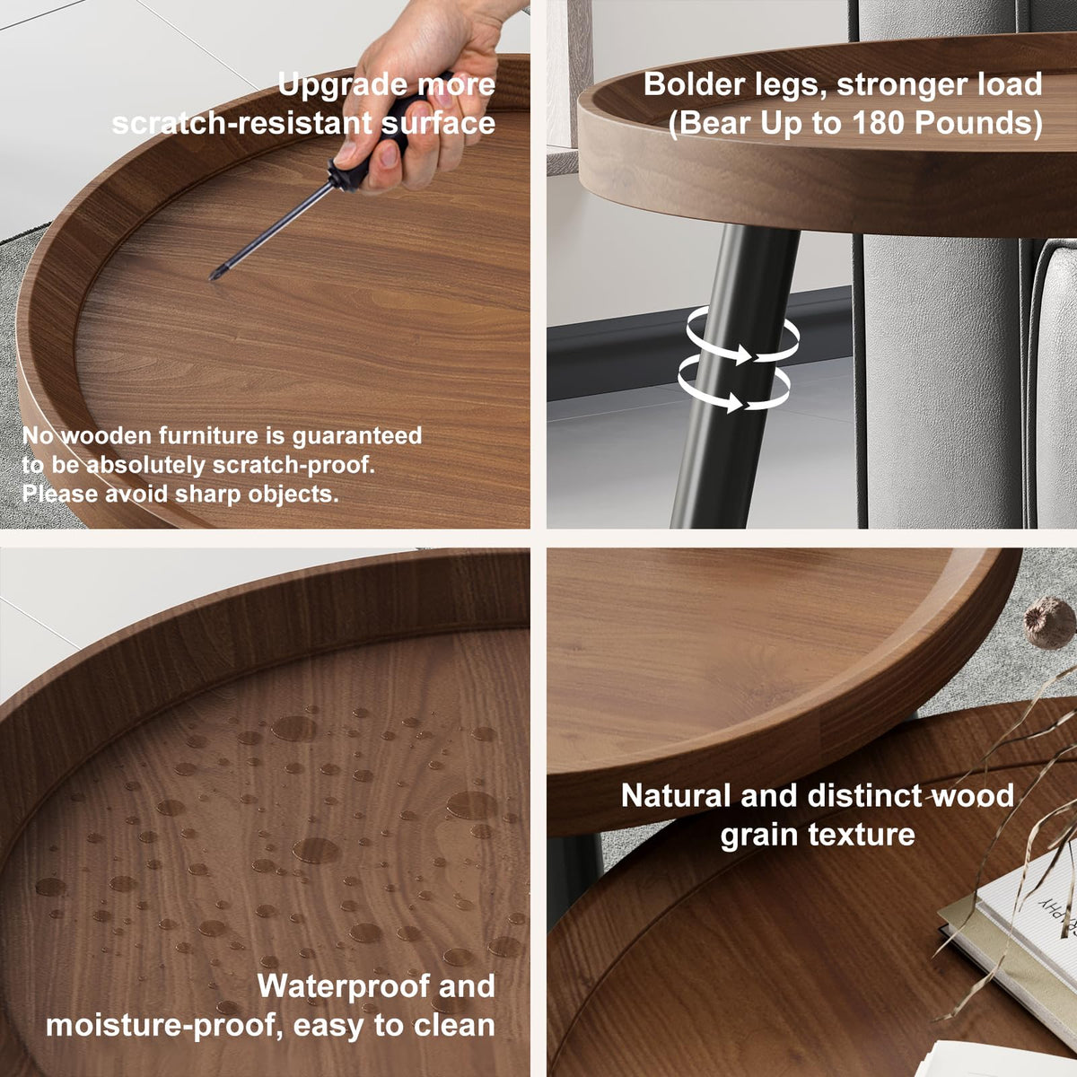 2 PCS Small Round Coffee Table Set, Mid Century Modern Coffee Tables for Living Room, Walnut Nesting Tables for Small Spaces, Easy Assembly Circle Wood Center Table,Black Nesting Coffee Table Set of 2