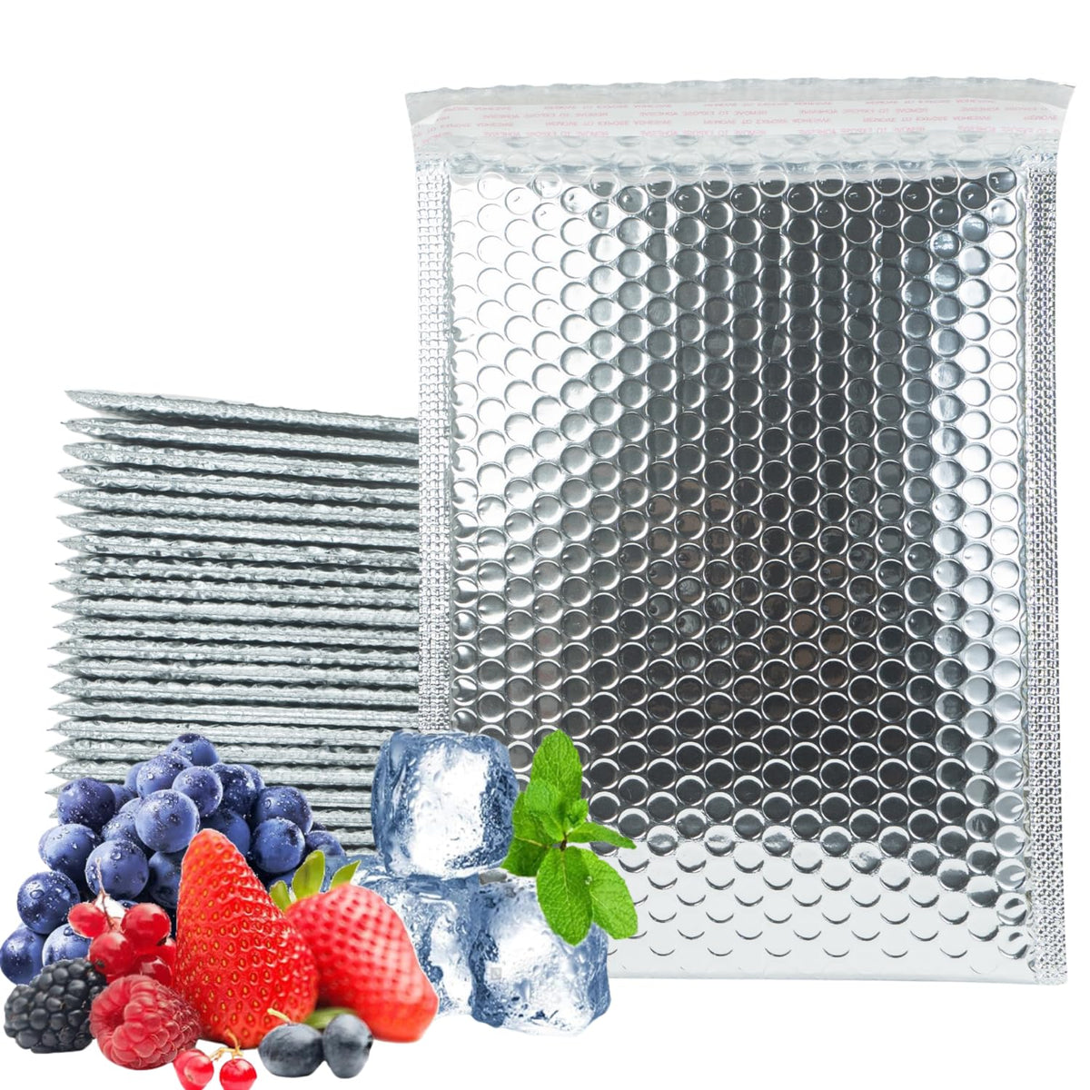 50 Pack 11x14 Inch Thermal Insulated Bubble Mailers for Cold Shipping, Metallic Silver Foil Padded Envelopes, Self-Seal Water-Resistant Cushioned Shipping Bags