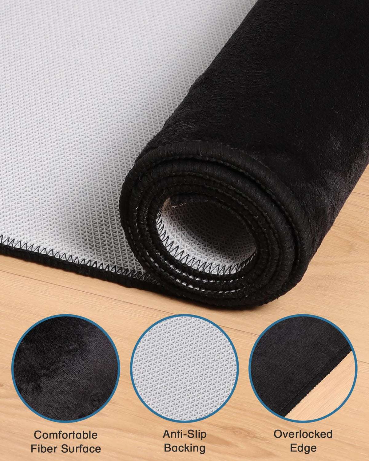 FUNMAT Office Chair Mat for Hardwood Floor, 59"x71" Flannel Fabric Large Chair Mat for Hard Floors, Non-Slip Under Desk Rug for Rolling Chairs, Soft Floor Protector Area Rug for Home Office, Black