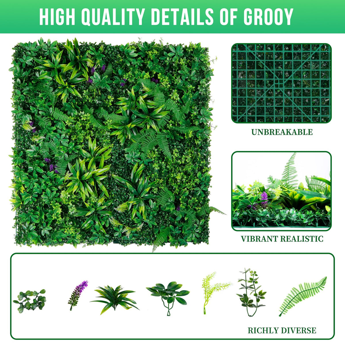 Grooy Artificial Boxwood Panels, Grass Wall Panels 20"x20"(8pcs), Privacy Hedge Fence Screen with UV Protection, Fake Greenery Backdrop for Indoor Wedding and Outdoor Garden Backyard