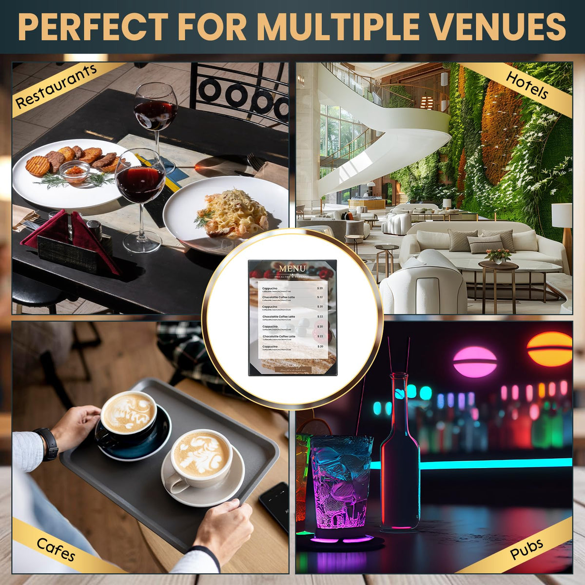 AMGSH 12 Pack 1 View 8.5" x 11" Menu Holder Menu Covers | Black Leather Menu Sleeves Book Style for Restaurant Coffee Bars Wine List Fit for Letter Size 8.5" x 11" Certificate Holer Diploma Holder
