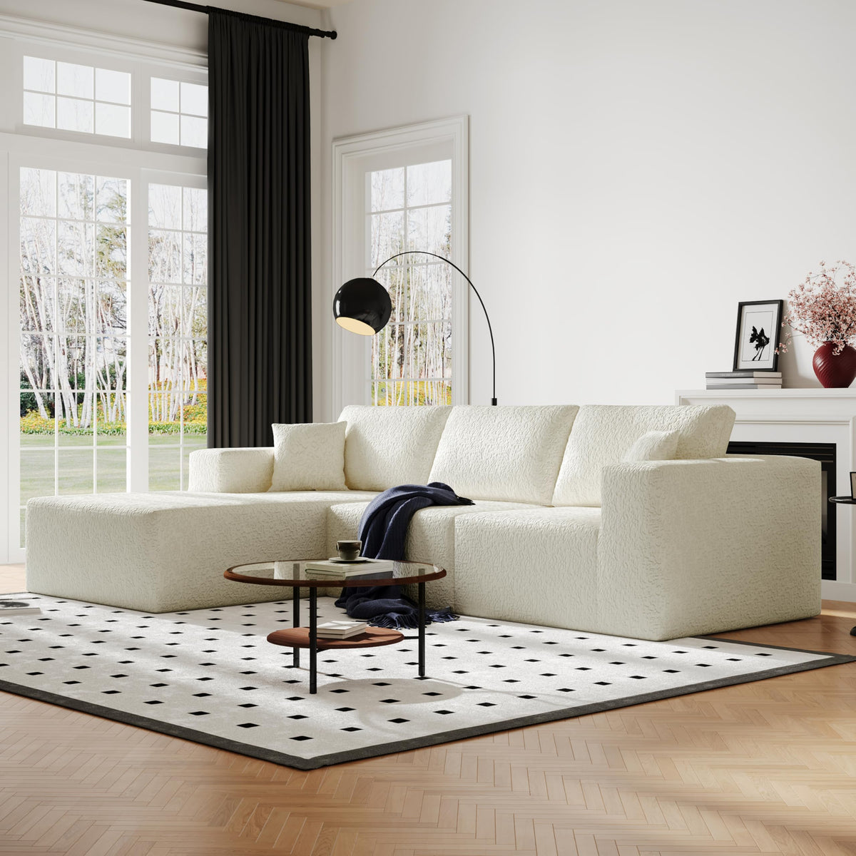108" Cloud Modular Sectional Couch with L-Shape Chaise, Modern Sectional Sofa with Deep Seat Couch, Ultra Soft Knit Fabric Couches for Living Room, No Assembly Required, Left Facing Chaise (Beige)