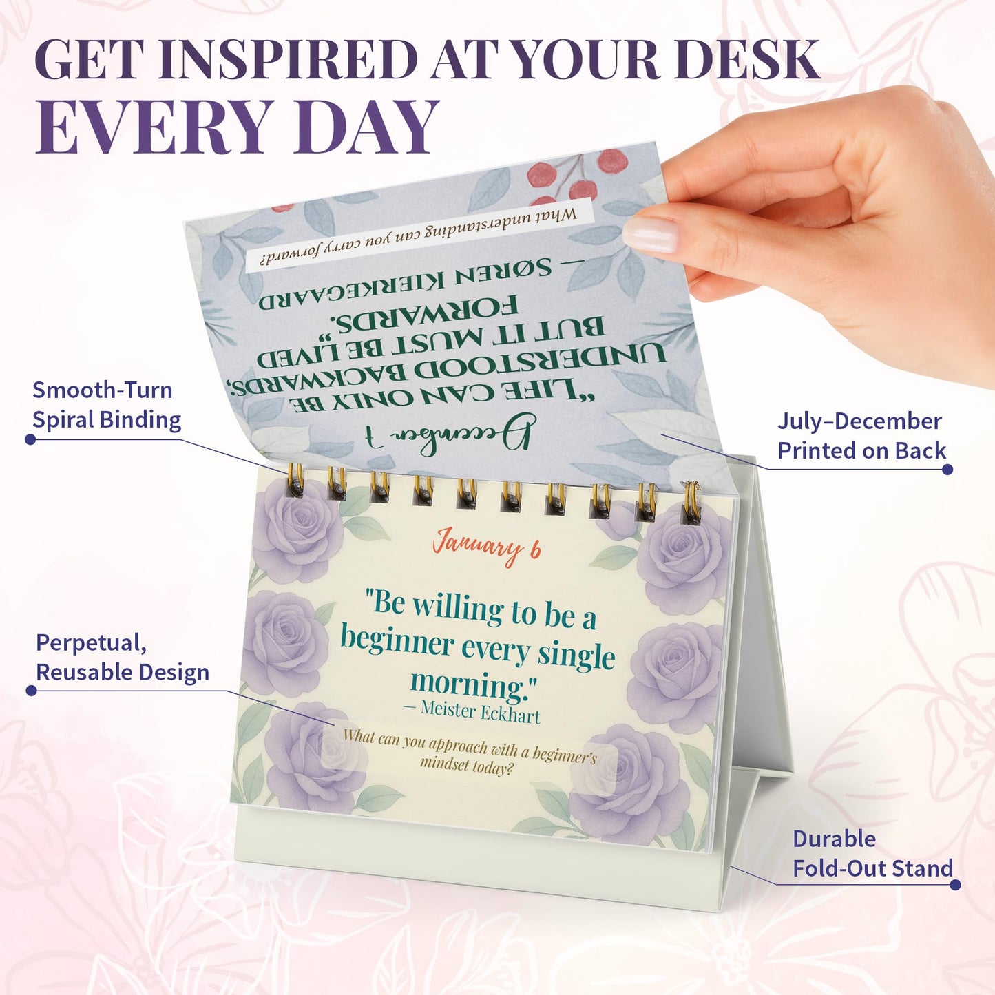 Only Zest Perpetual Calendar - Daily Affirmations for Women, 365 Perpetual Desk Calendar Flip, Compact Daily Flip Quotes for Desk, Undated for Use Any Year, Gift-Boxed for Birthdays, Mother's Day
