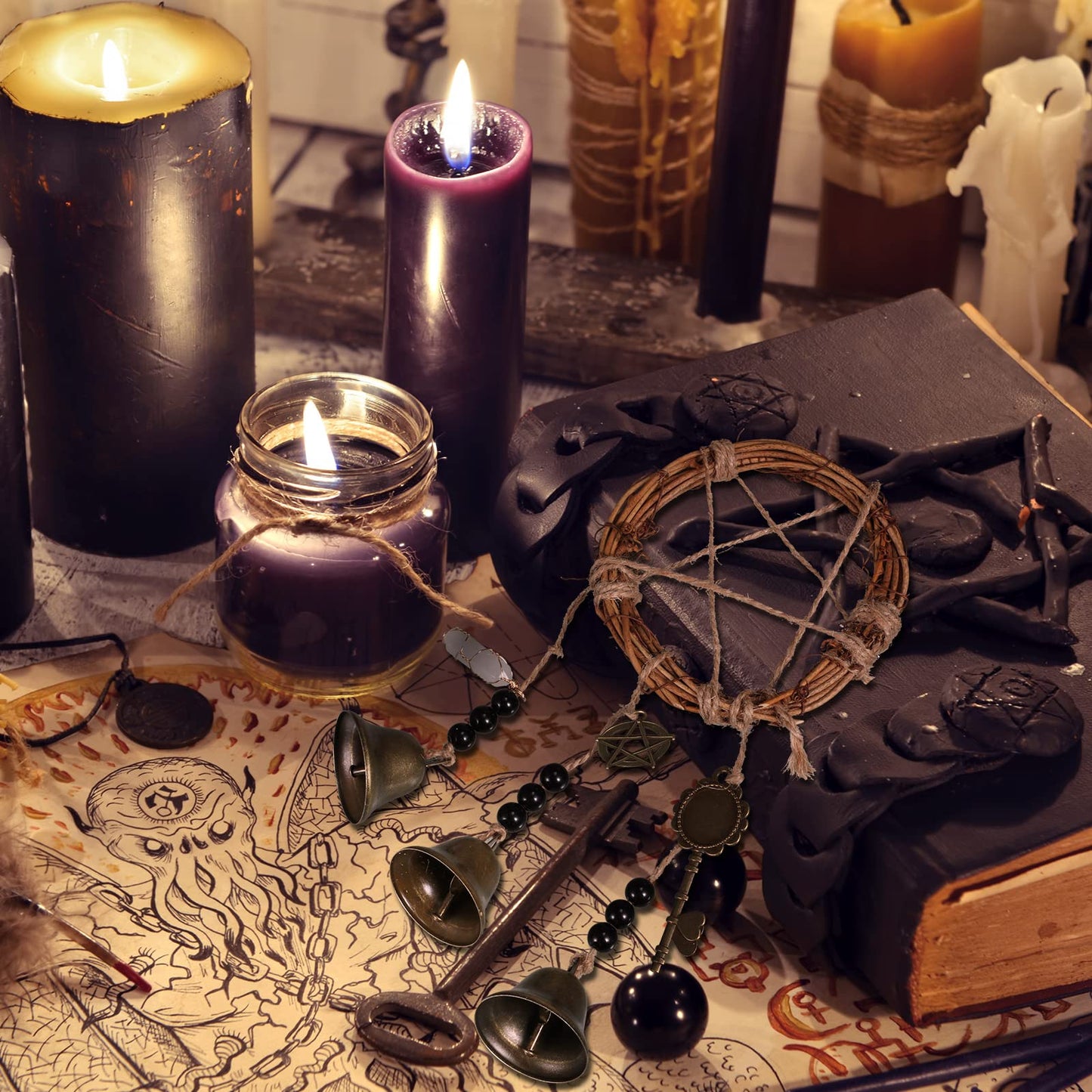 Charniol Witch Bells DIY Kit for Door Knob for Protection Witch Bell Witchy Decor Hanging Witchcraft Decorations Witches Wind Chimes