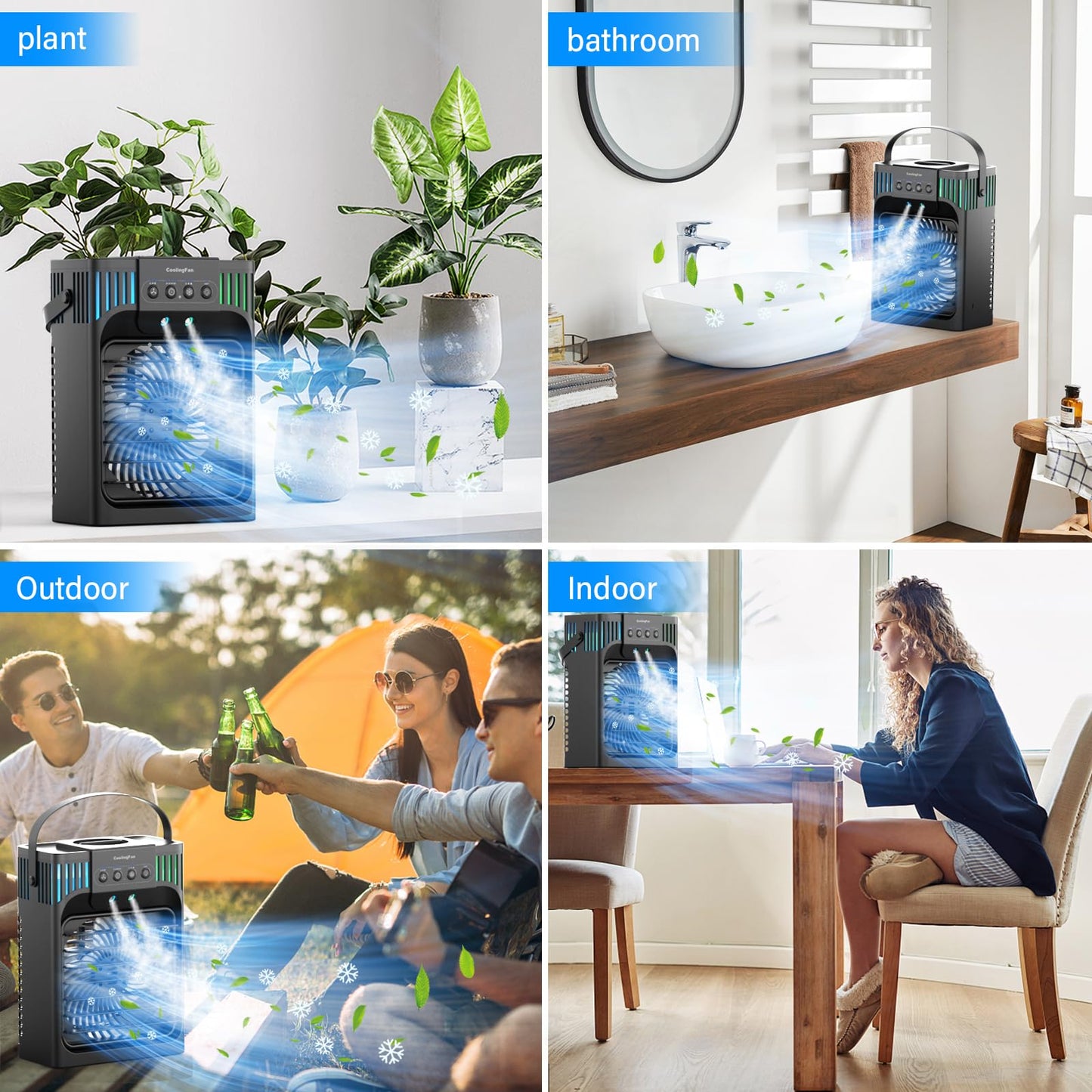 Serantzon Portable Air Conditioners, 4-in-1 Evaporative Air Cooler with Remote Control, Cooling Fan with 3 Modes, 3 Speeds & 7 LED Lights, 2-8H Timer, 1200ML Personal Mini AC Unit for Home, Bedroom