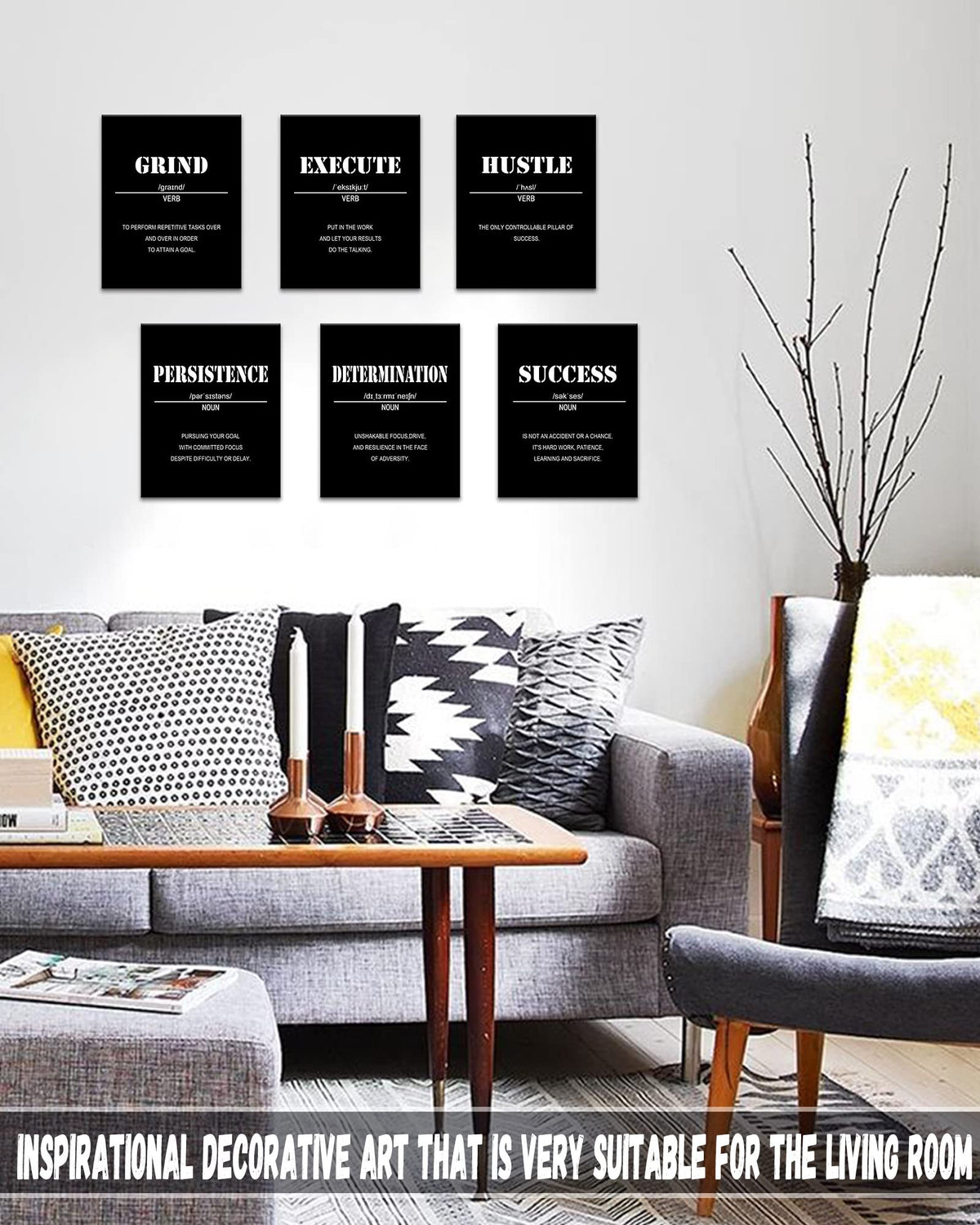 Drsoum Inspirational Office Wall Art - Motivational Quotes for Living Room - Encouraging Canvas Posters for Bedroom - Sayings for Wall Decor - 8” x10” x6 PCS (FRAMED)