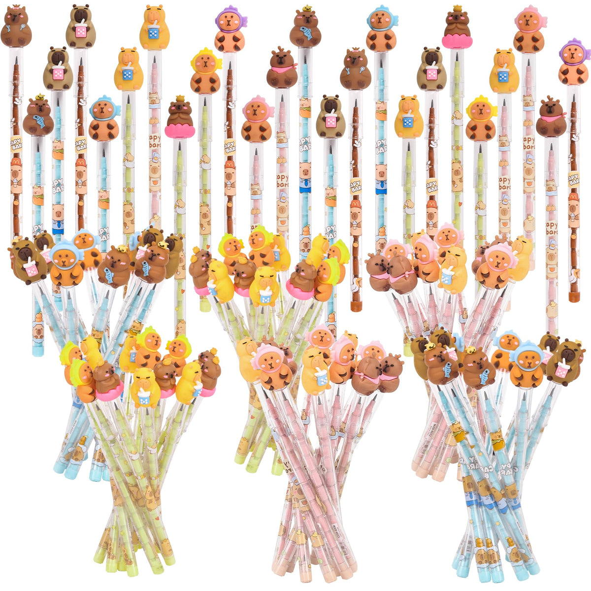 Ulema 48 Pieces Cute Capybara Stackable Pencils Capybara Study Supplies Translucent Multi Point Push Fun Pencils Gifts for School Supplies Classroom Rewards.