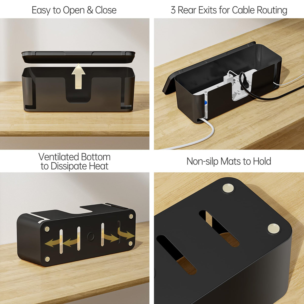 YECAYE 2 Pack Cable Management Box, Pet Friendly Cable Box Organizer for Home & Office, Child-Proof Floor Cord Cover, Cord Management and Cord Hider, Black