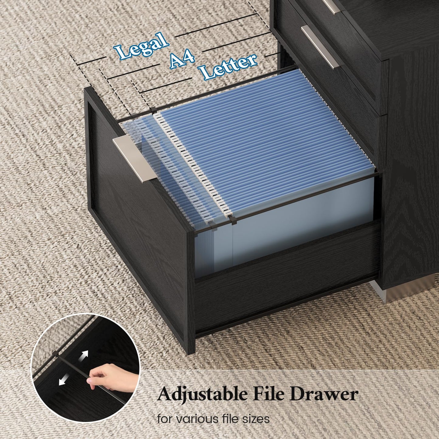 ANGRYWIN 80.6" Executive Desk with Power Outlet and File Drawer, Modern Home Office Desk with 3 Large Cabinets and Privacy Panel, Business Furniture for Home Office, Living Room, Black