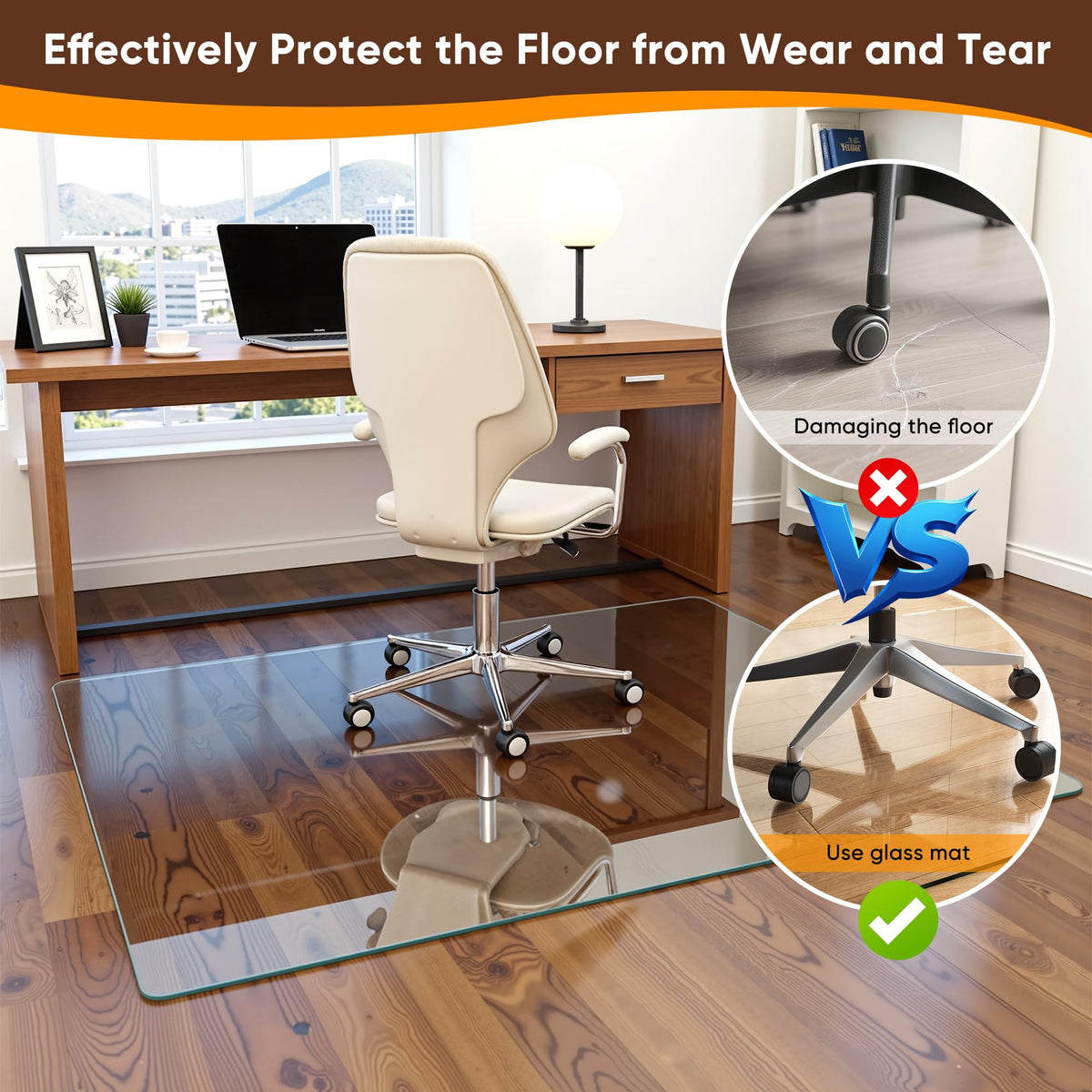 Antok Tempered Glass Chair Mat, 45"x60" Office Chair Mat for Carpet & Hardwood Floors, Heavy Duty 1/5" Desk Chair Mat for Smooth Rolling at Home or Office