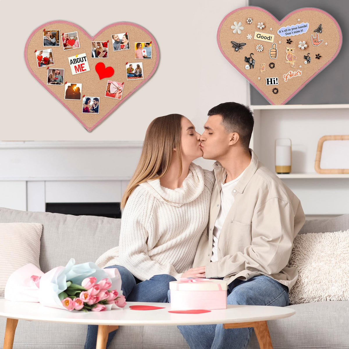 Mooliwe 2 Pcs Valentine's Day Pink Heart Pin Cork Board 10.6 x 13 Inches Framed Bulletin Board for Valentine's Day Office Classroom Memory Memo for Jewelry Organizer Wedding Decor