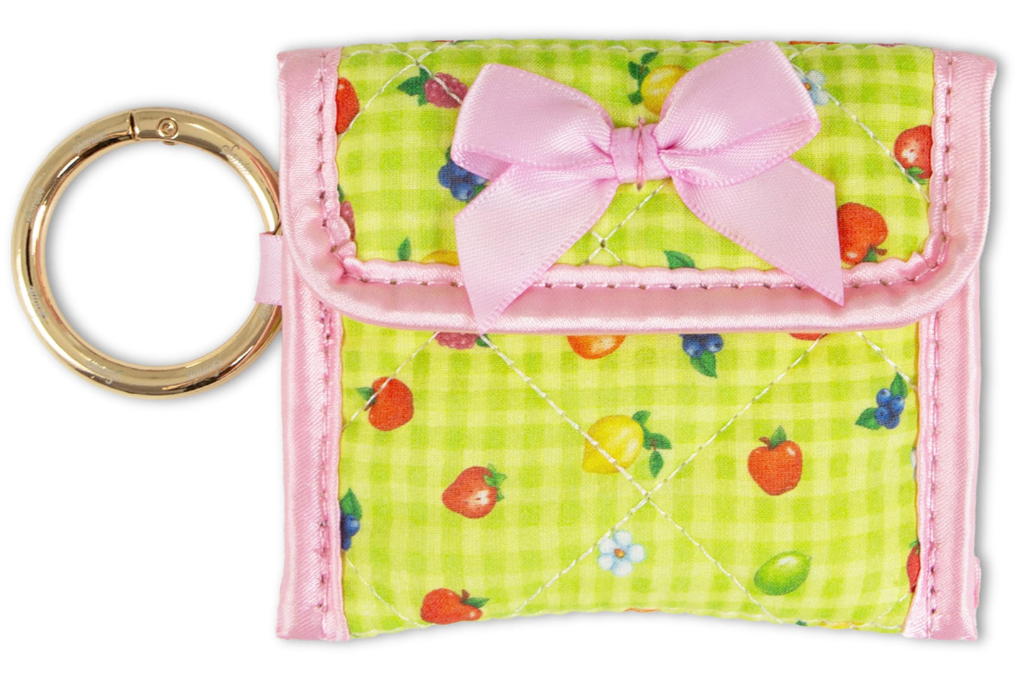 Sonix Quilted Earbud Pouch | Premium Cotton Bag Charm for AirPods, Keychain Storage Case Cover with Carabiner Ring | Strawberry Shortcake Berry Besties Rainbow