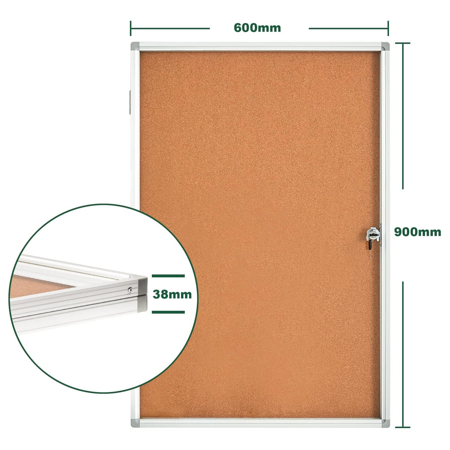 BIBOC Enclosed Bulletin Board,Lockable Cork Noticeboard with Aluminum Frame, Secure Display Case for School Office,Wall Display Case with Lock (Cork, 24×36 inches)